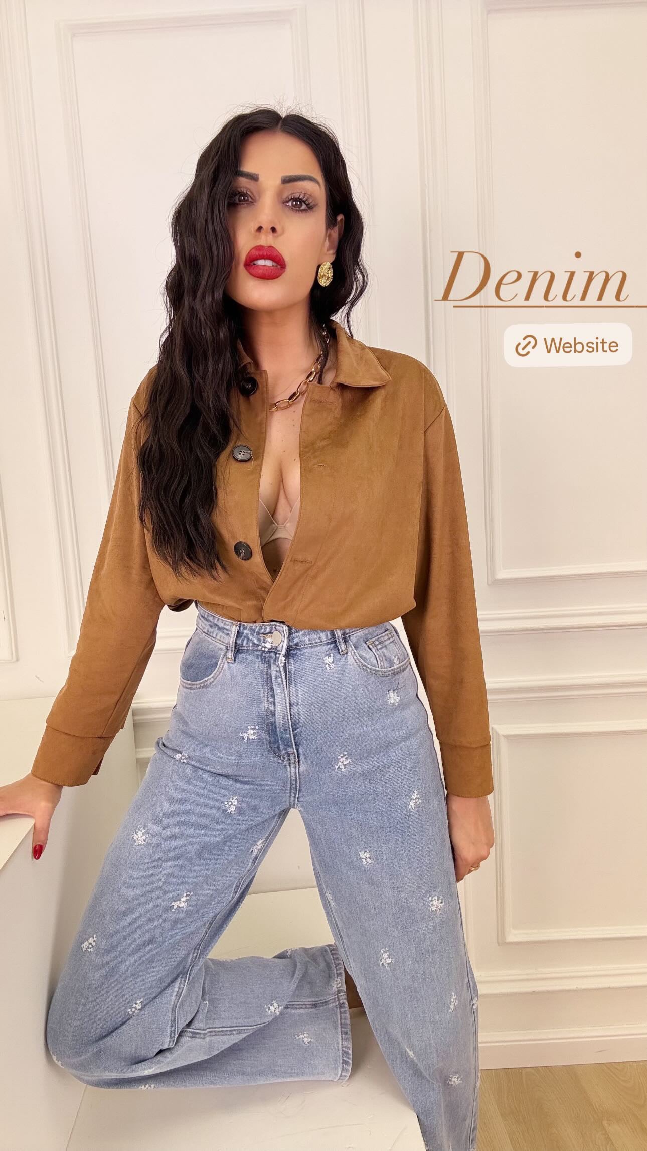 Denim lumina ricamo fiori