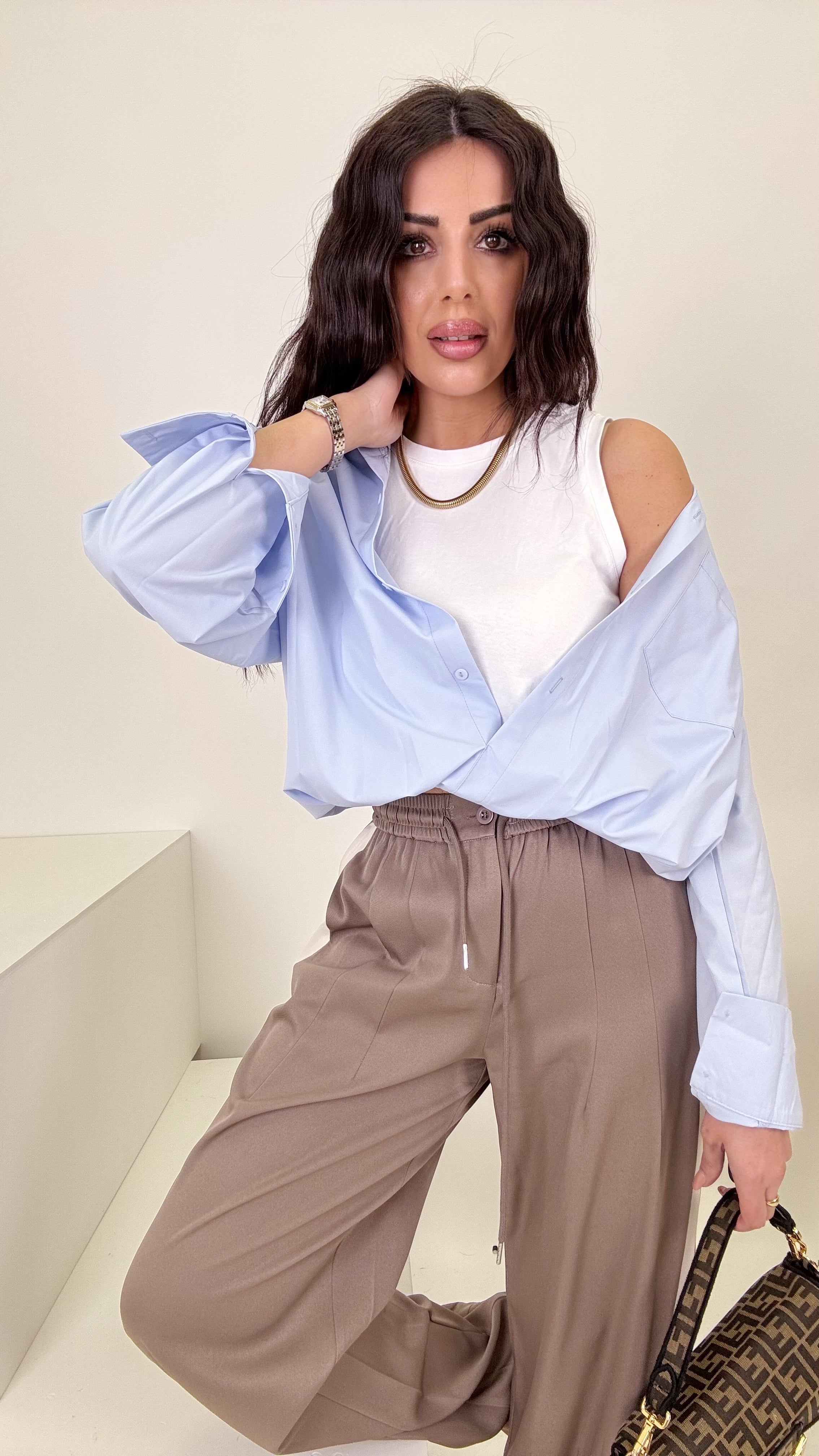 Camicia con canotta integrata azzurra