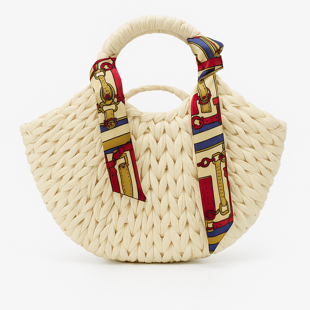 Borsetta in rafia bianca con foulard
