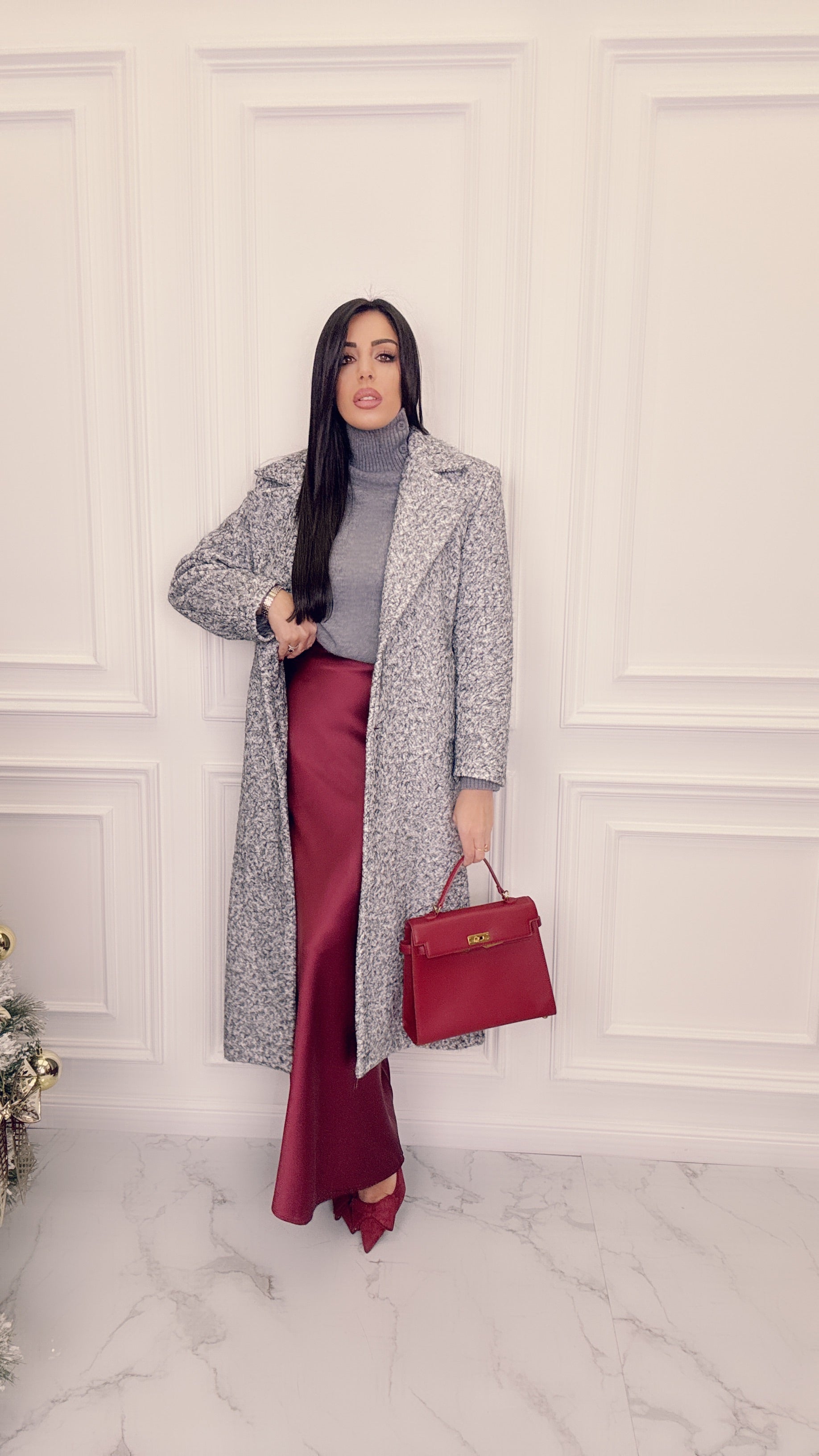 Gonna lunga satin Borgogna