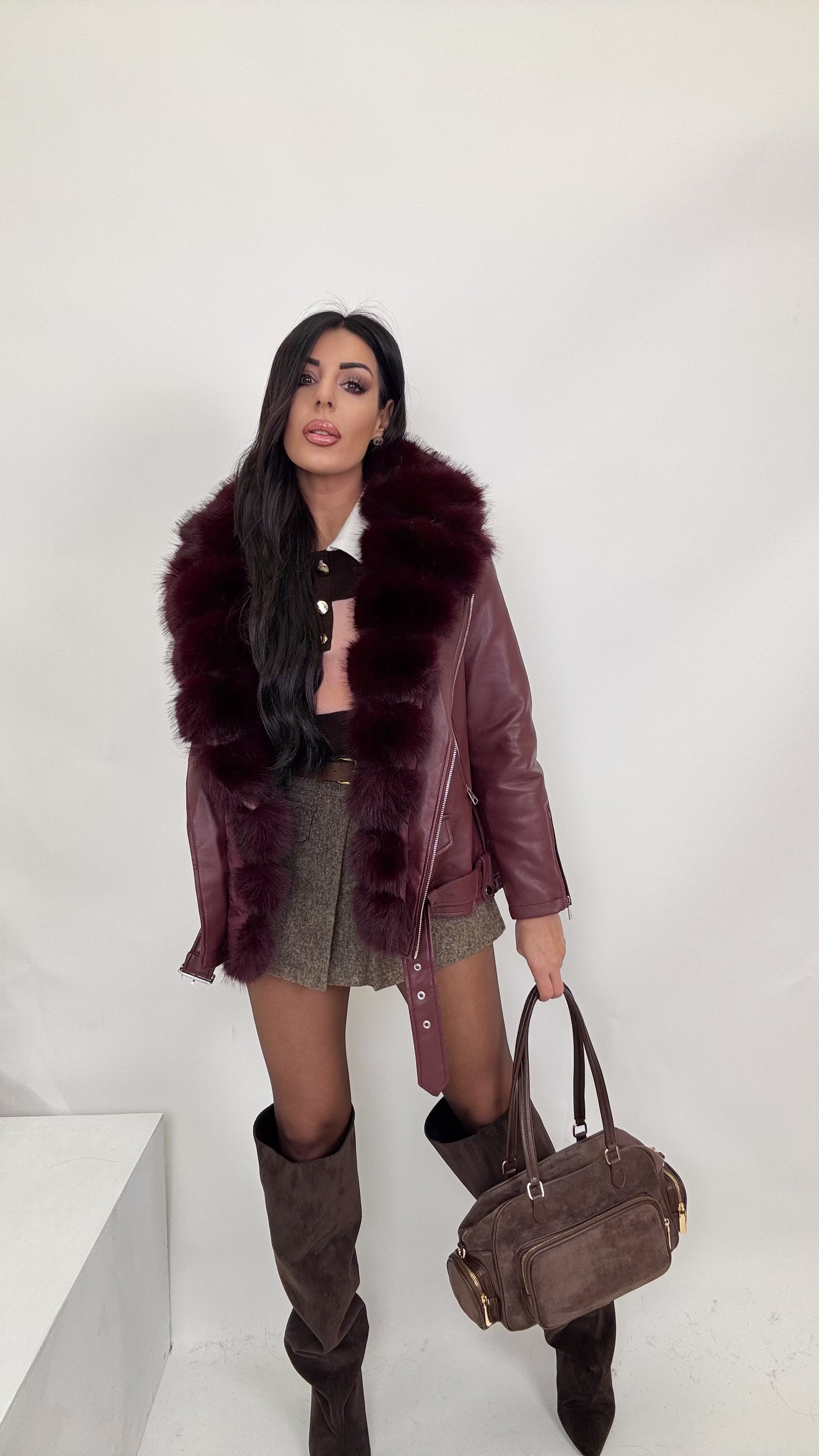 Chiodo ecopelle Borgogna