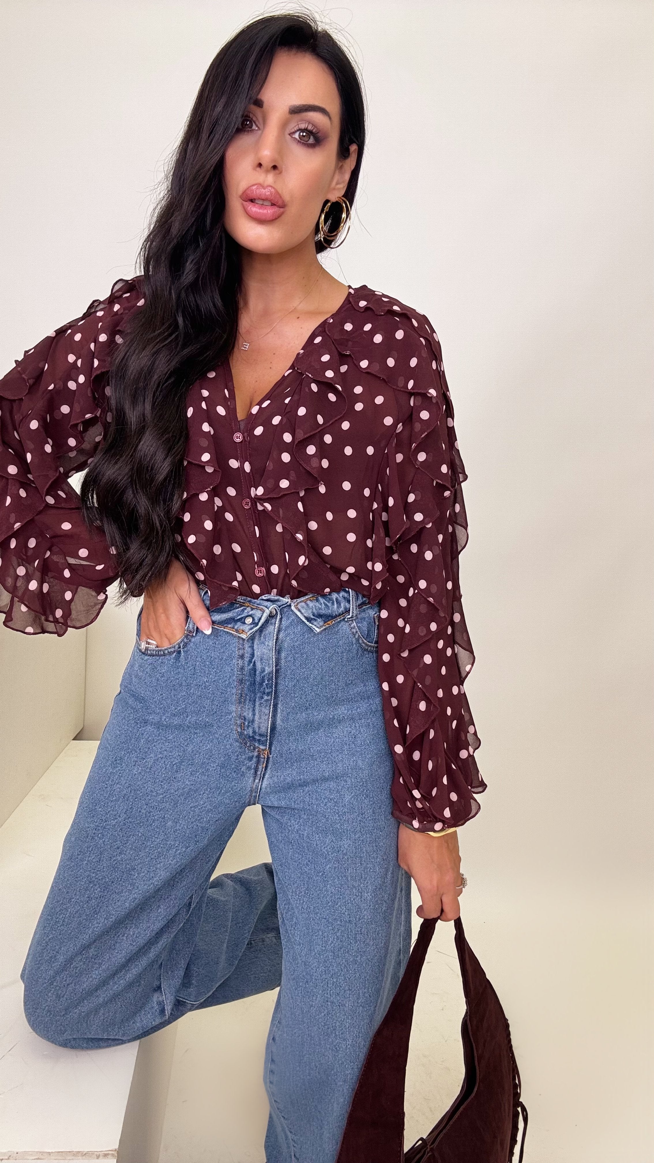 Camicia chiffon pois rosa