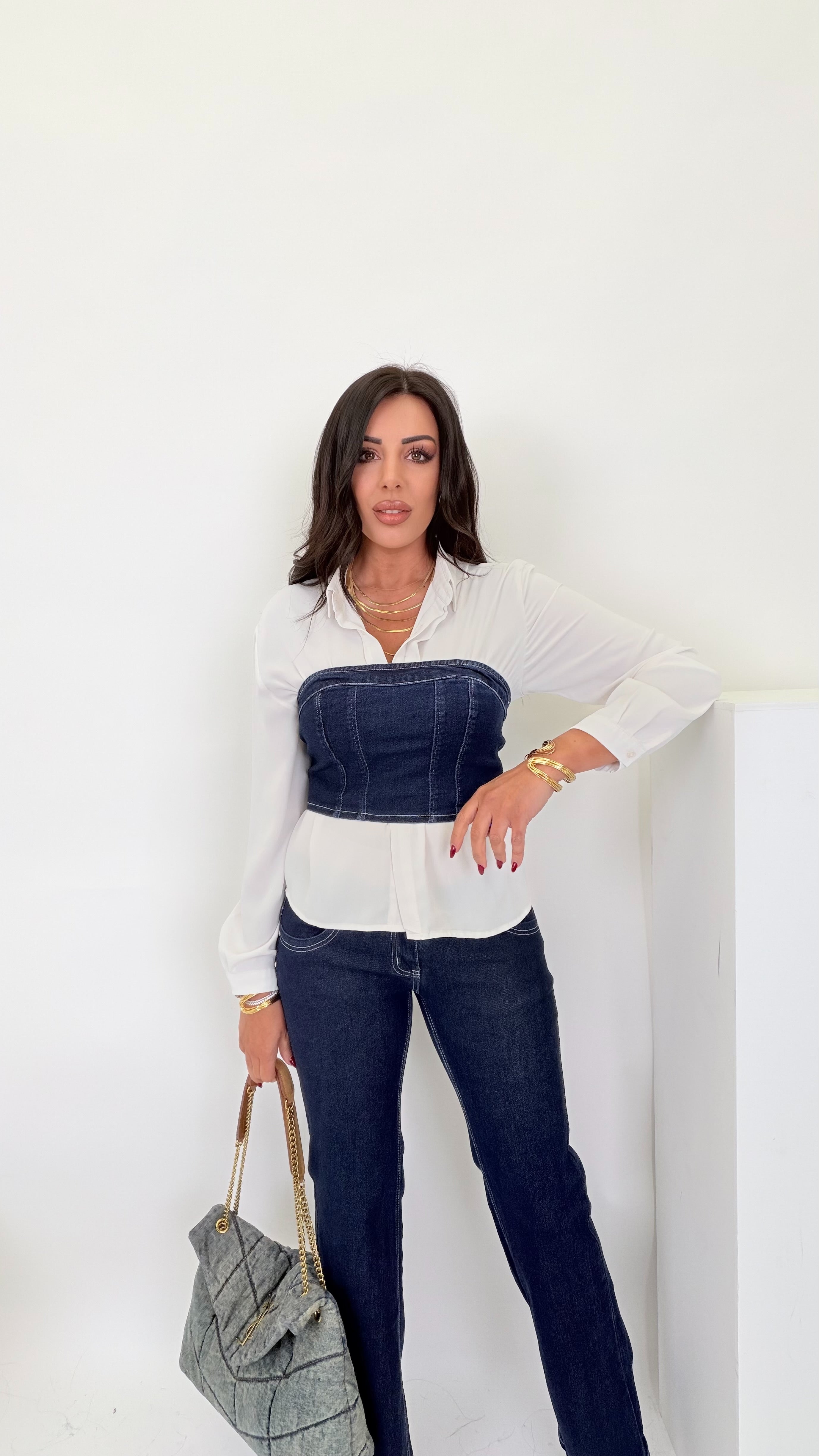 Coordinato denim con top .