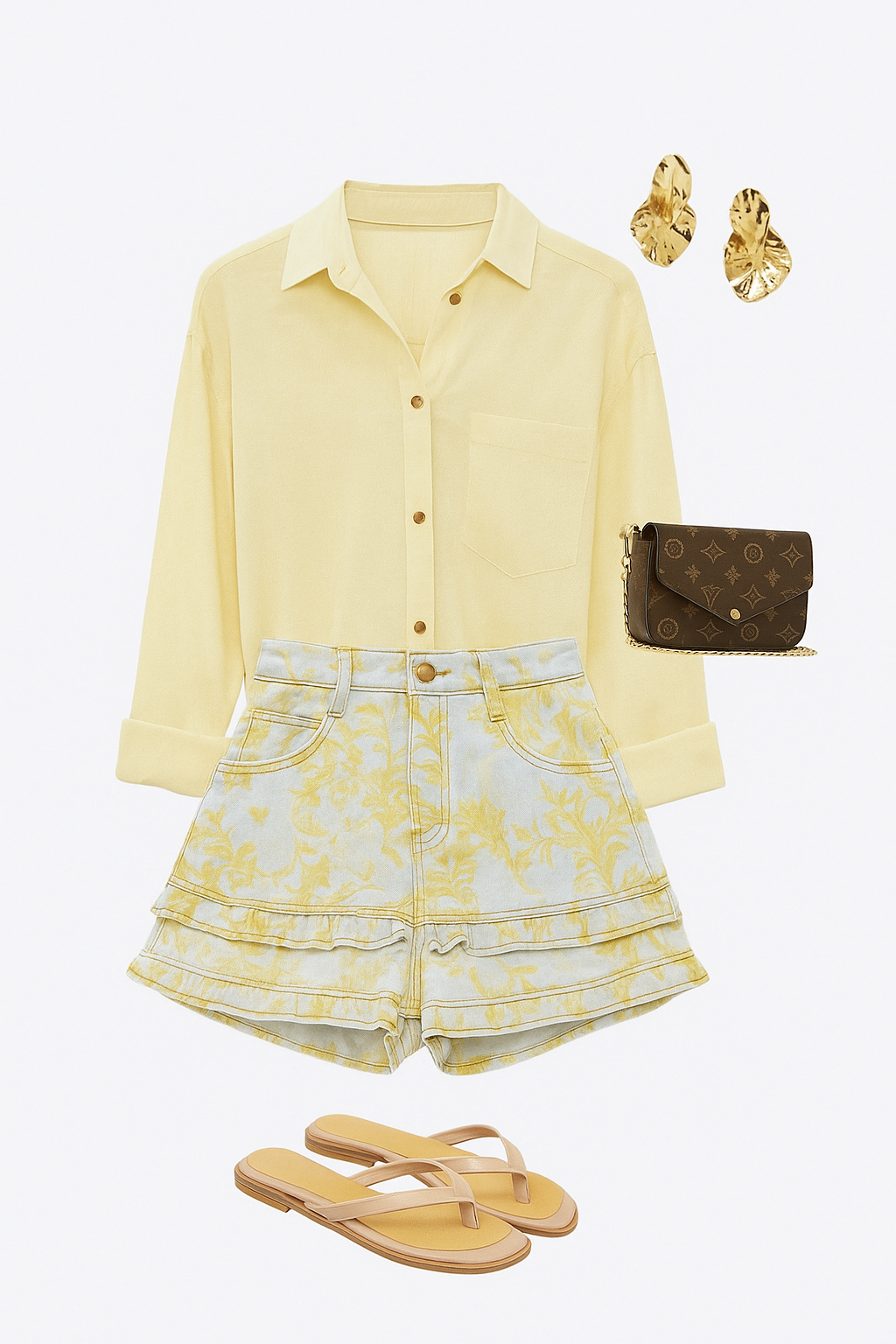 Shorts denim con rouches