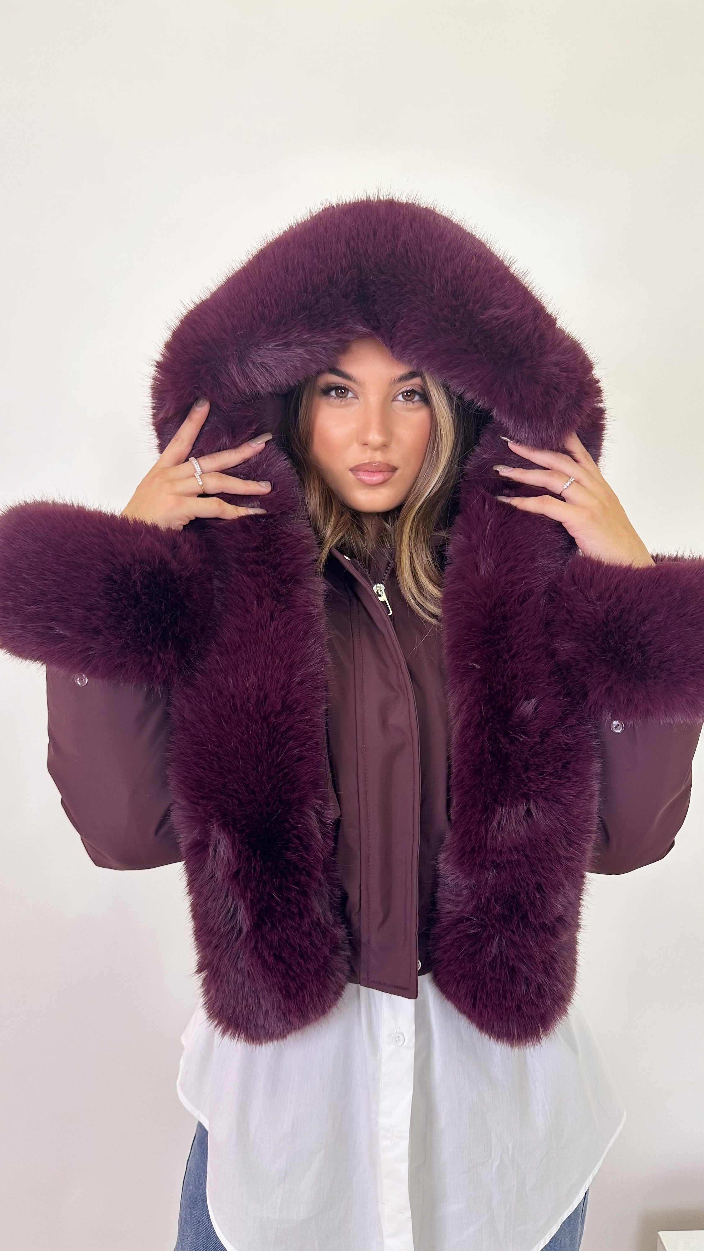 Bomber con ecopelliccia Borgogna