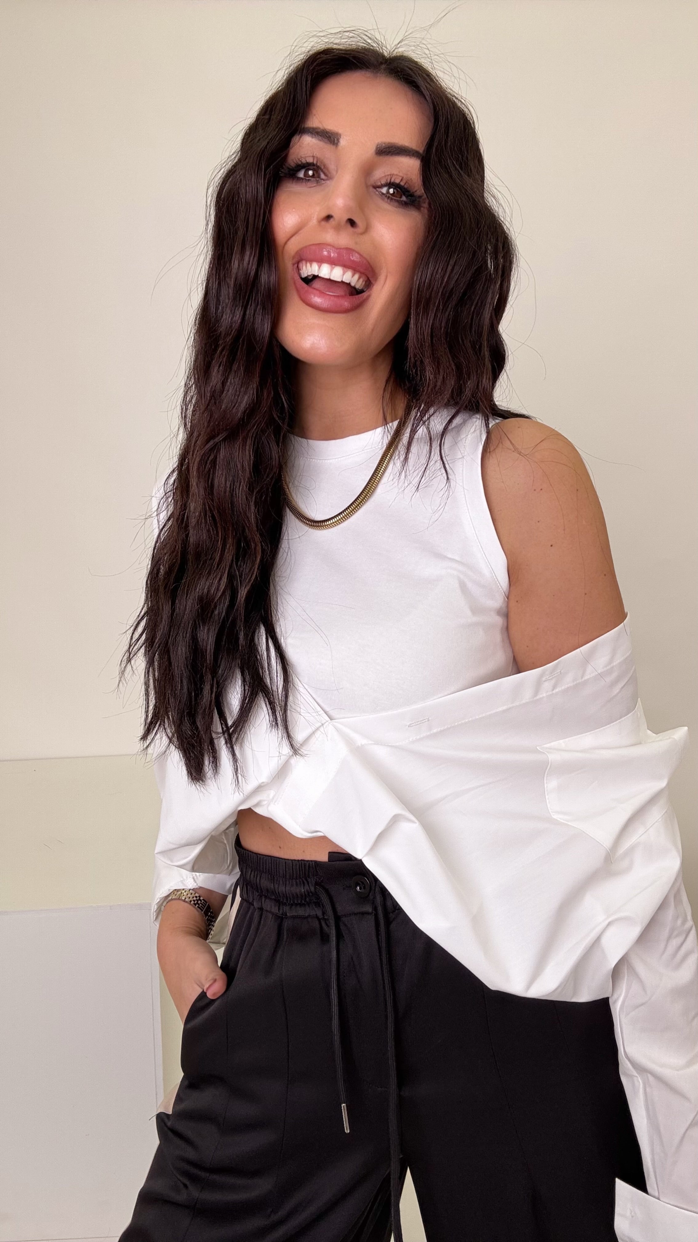 Camicia canotta integrata bianca