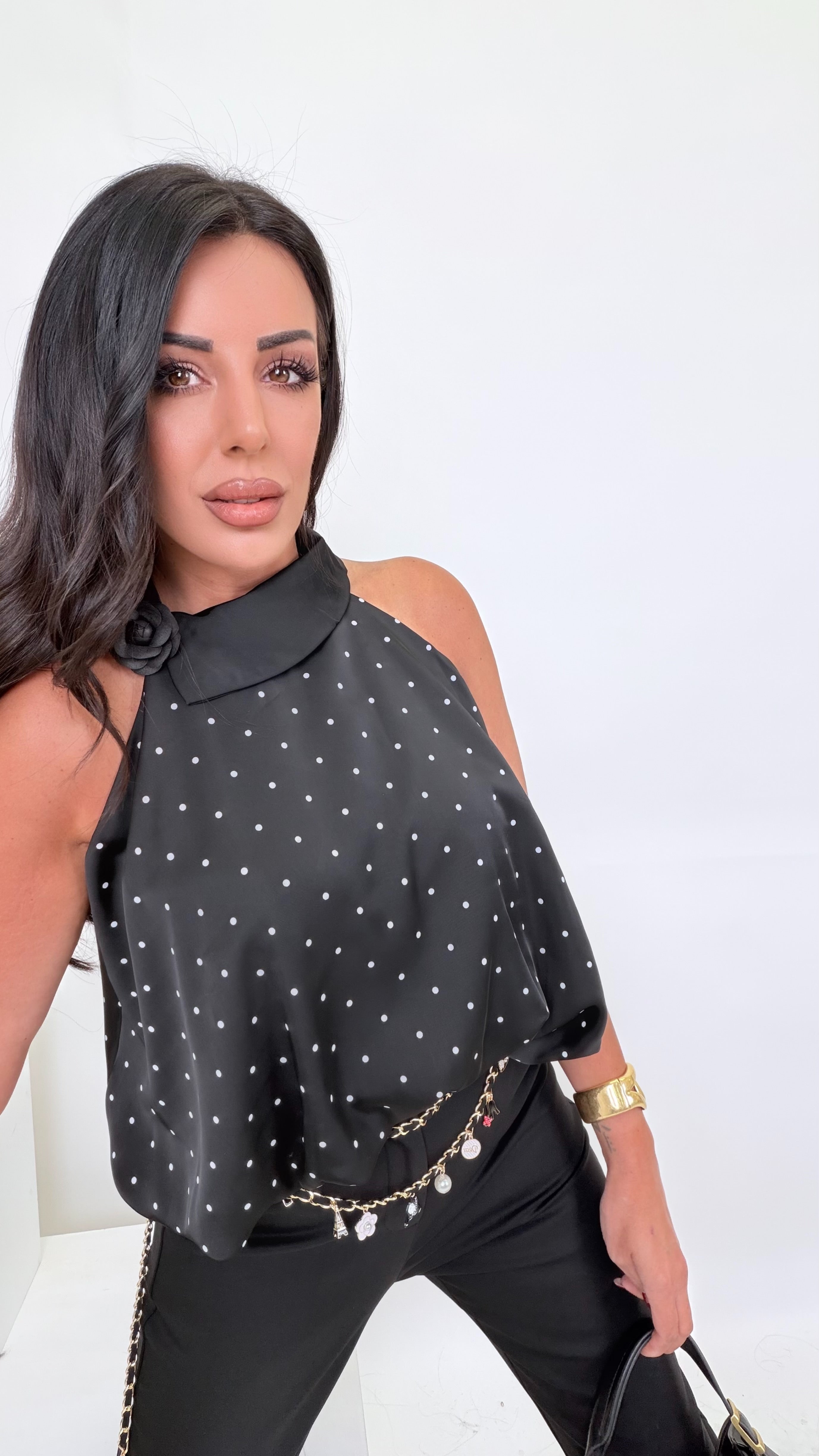top satin camelia black