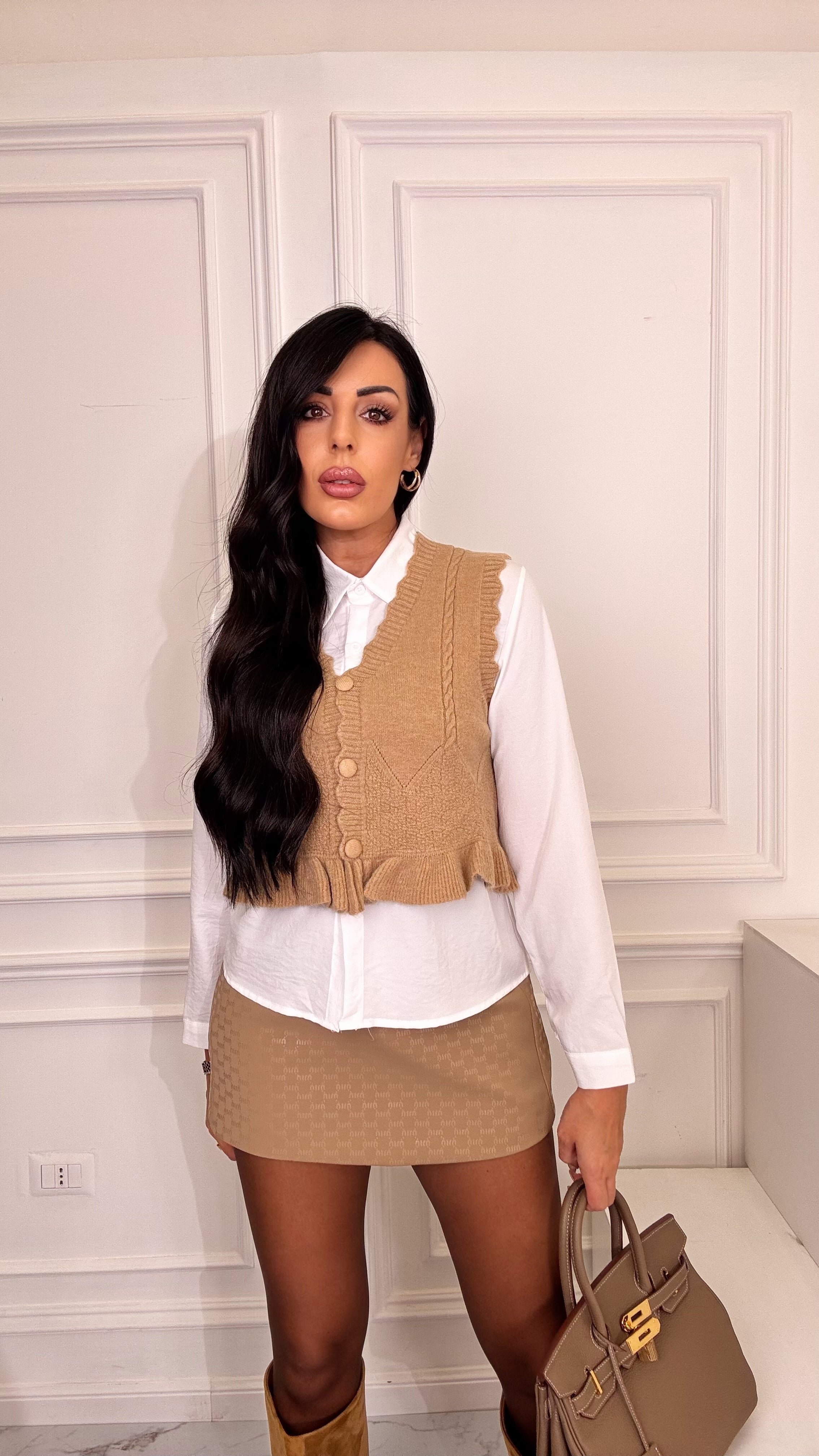 Set camicia e gilet crema