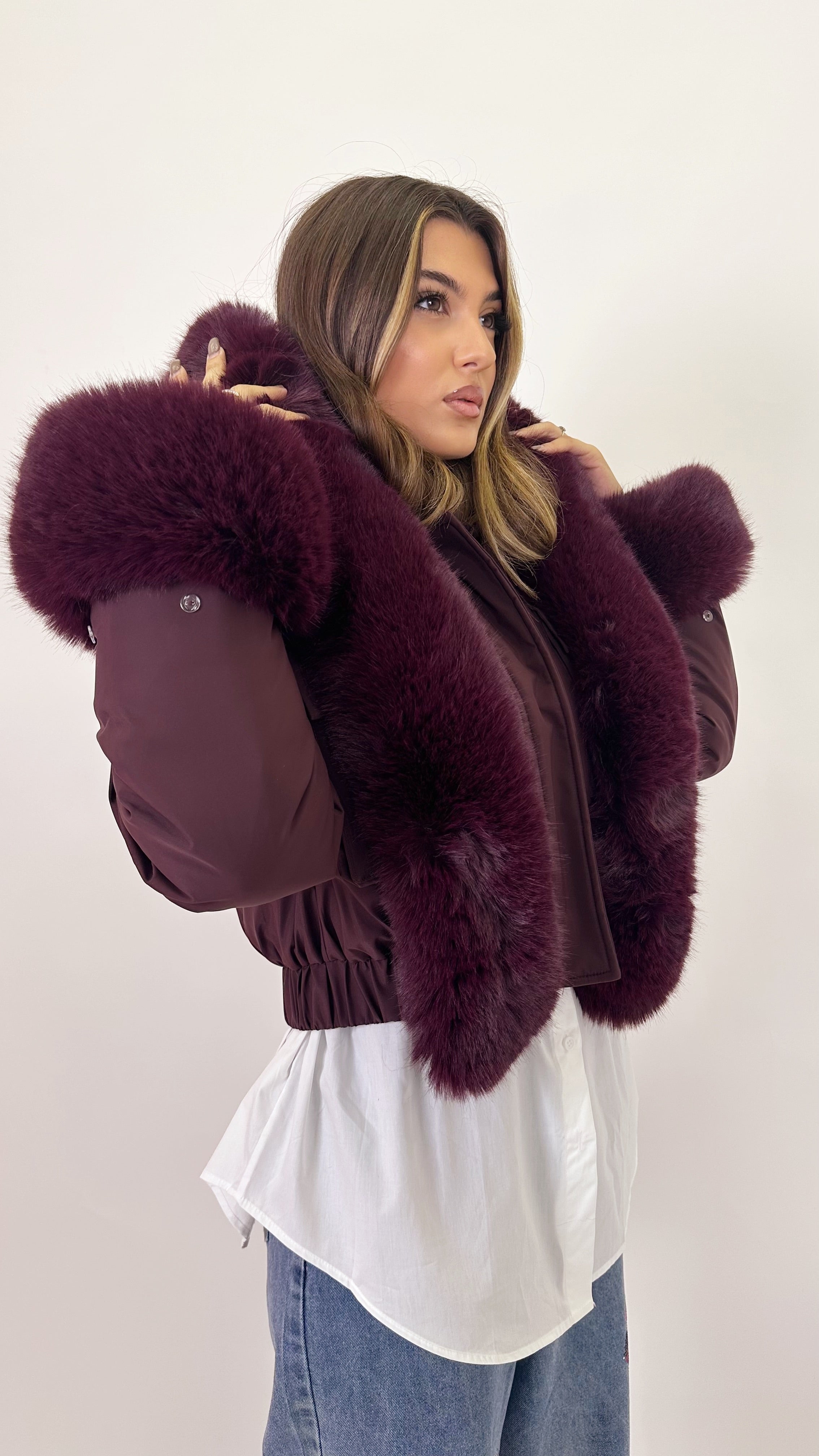 Bomber con ecopelliccia Borgogna