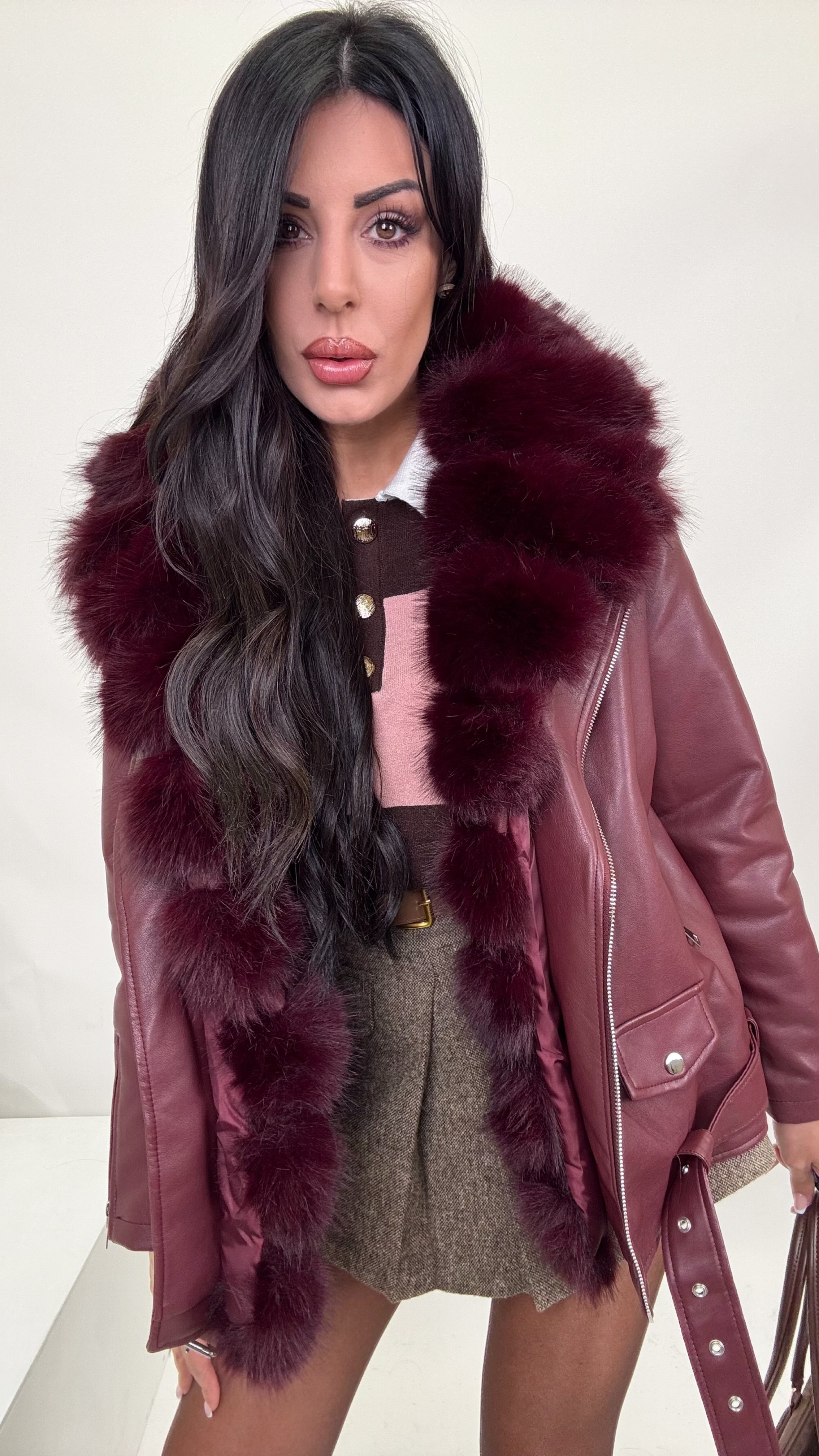 Chiodo ecopelle Borgogna