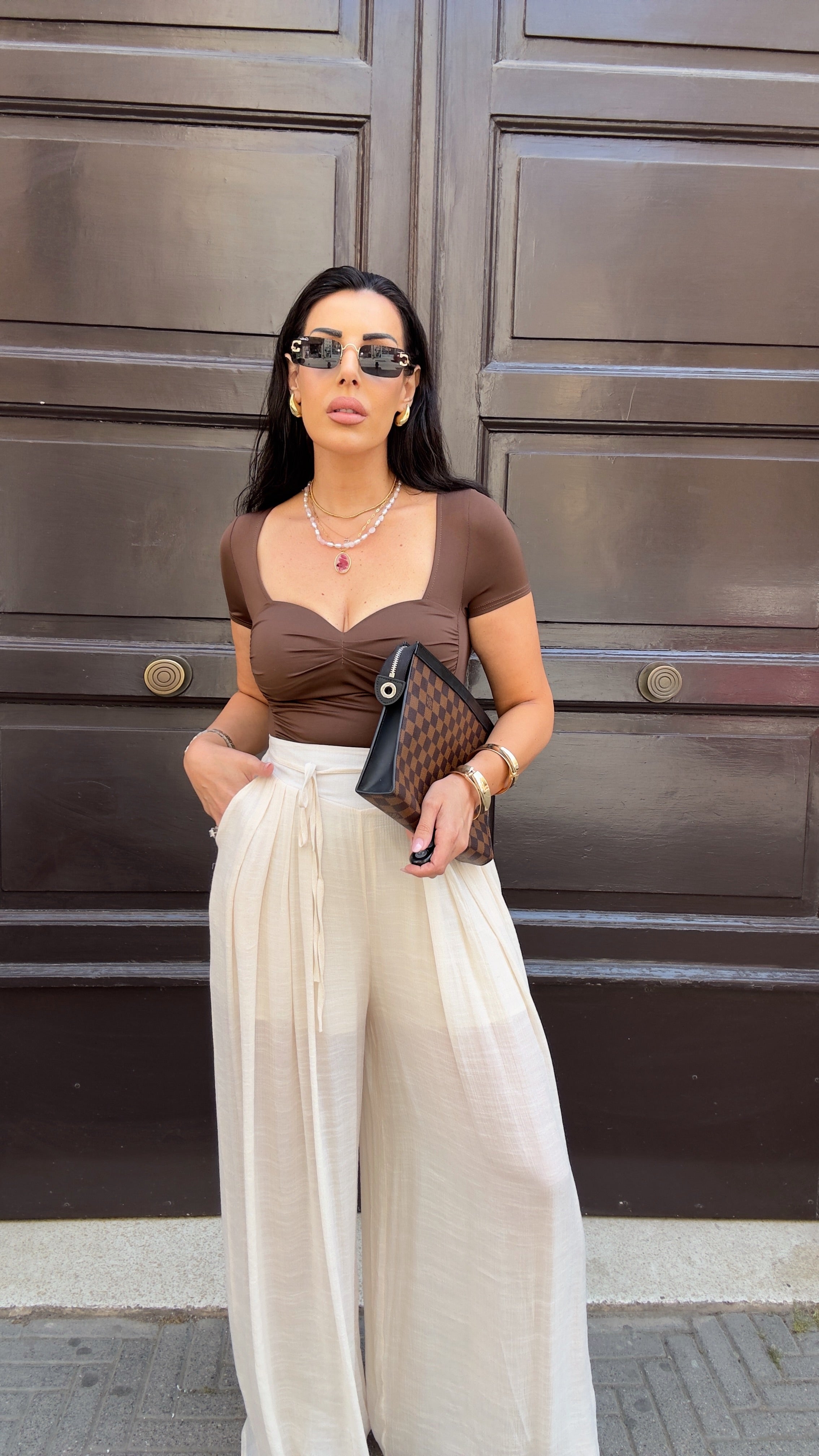 Pantaloni effetto lino