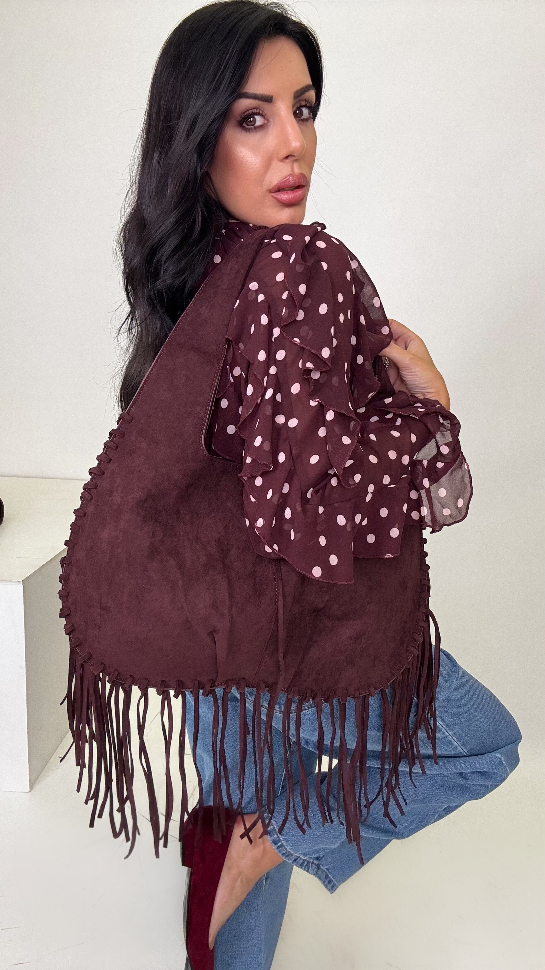 Bag camoscio frange