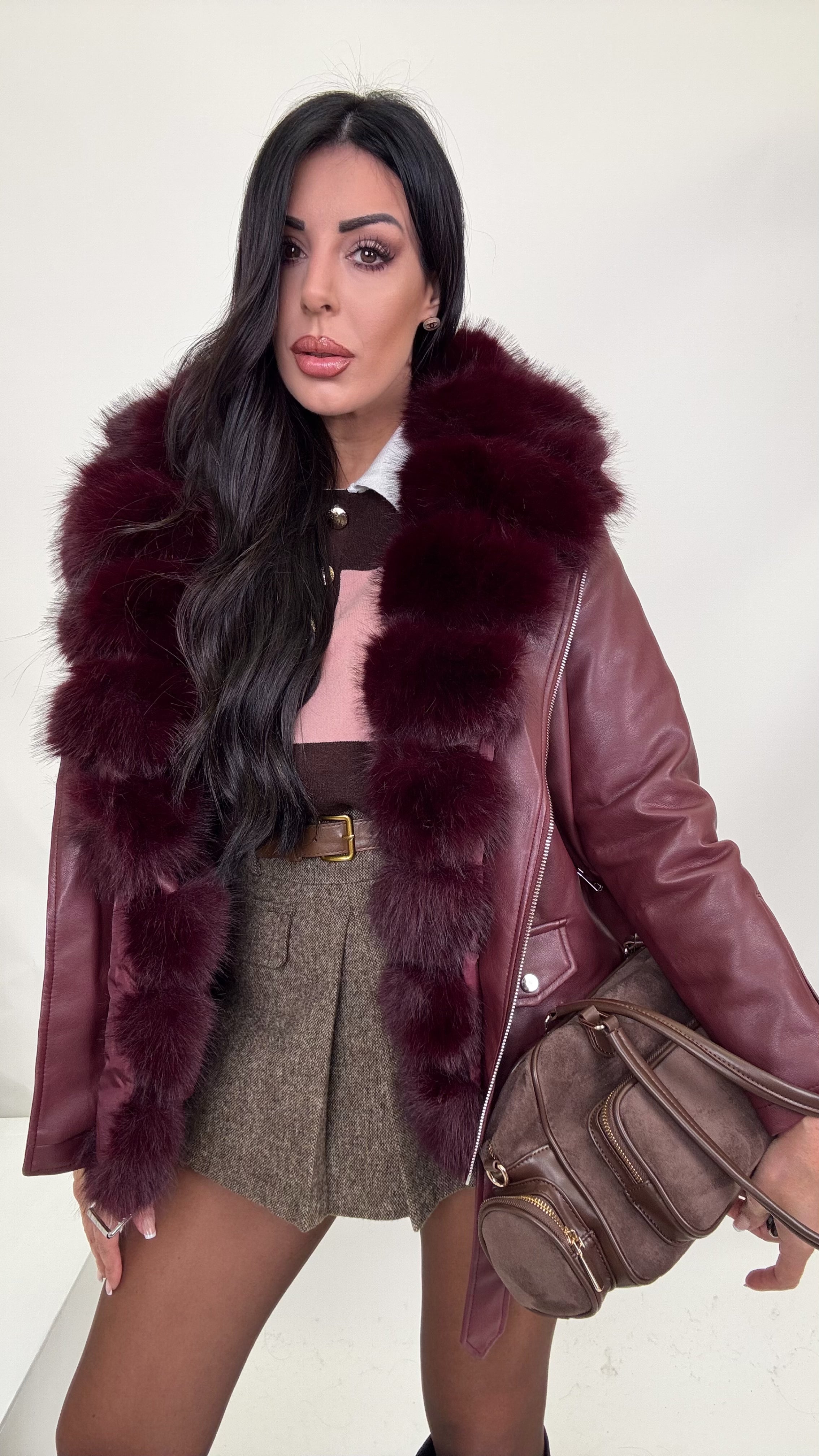 Chiodo ecopelle Borgogna