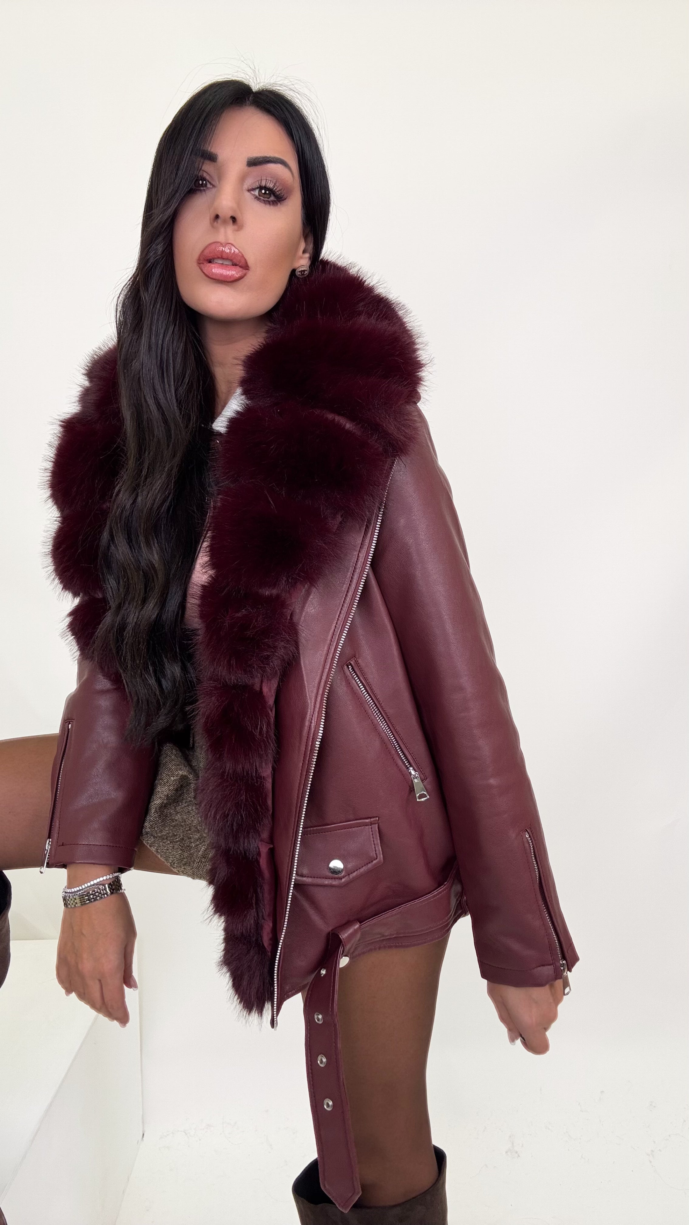 Chiodo ecopelle Borgogna