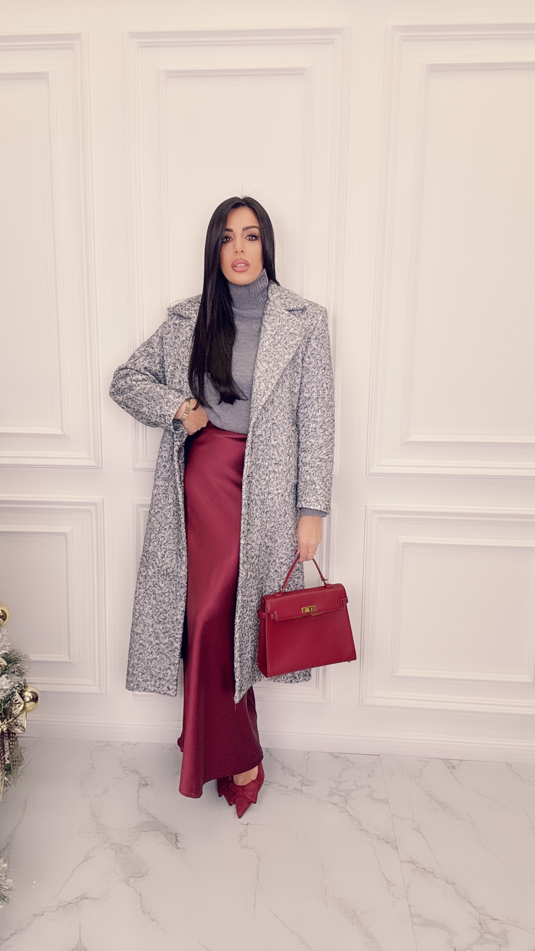 Gonna lunga satin Borgogna