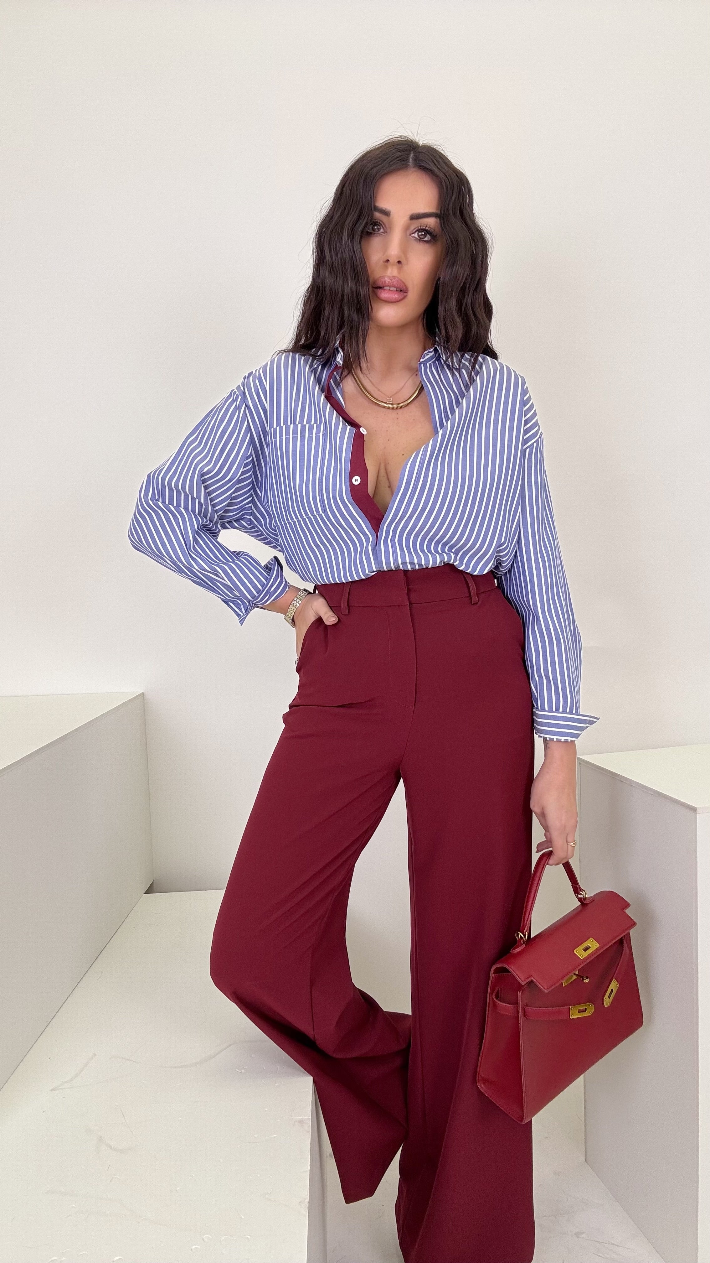 Pantaloni palazzo bordeaux