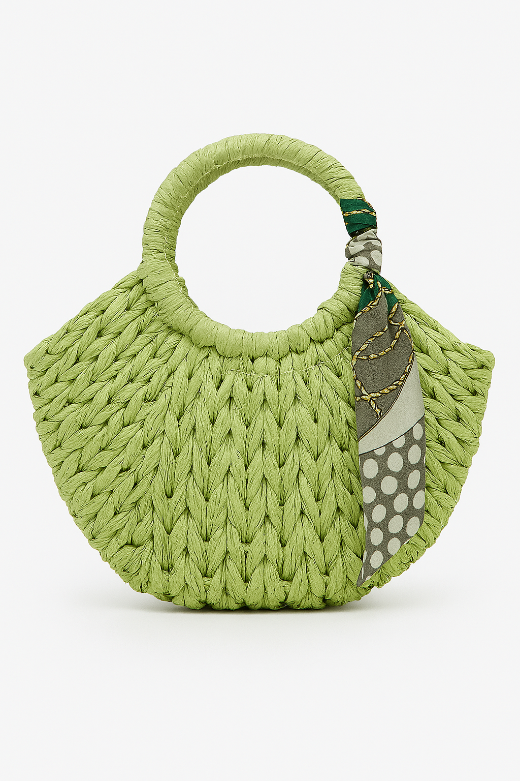 Borsa in rafia verde con foulard