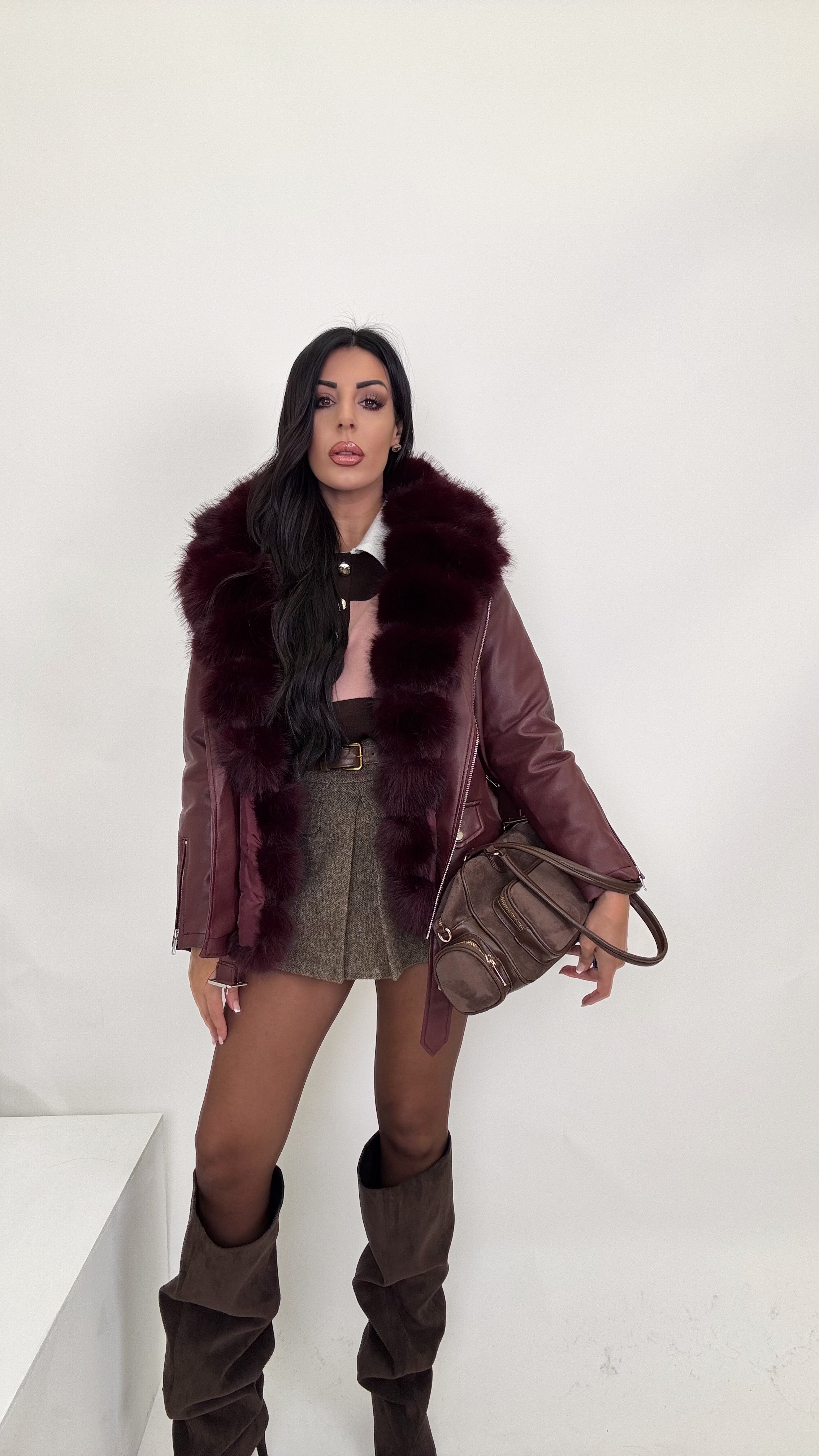 Chiodo ecopelle Borgogna