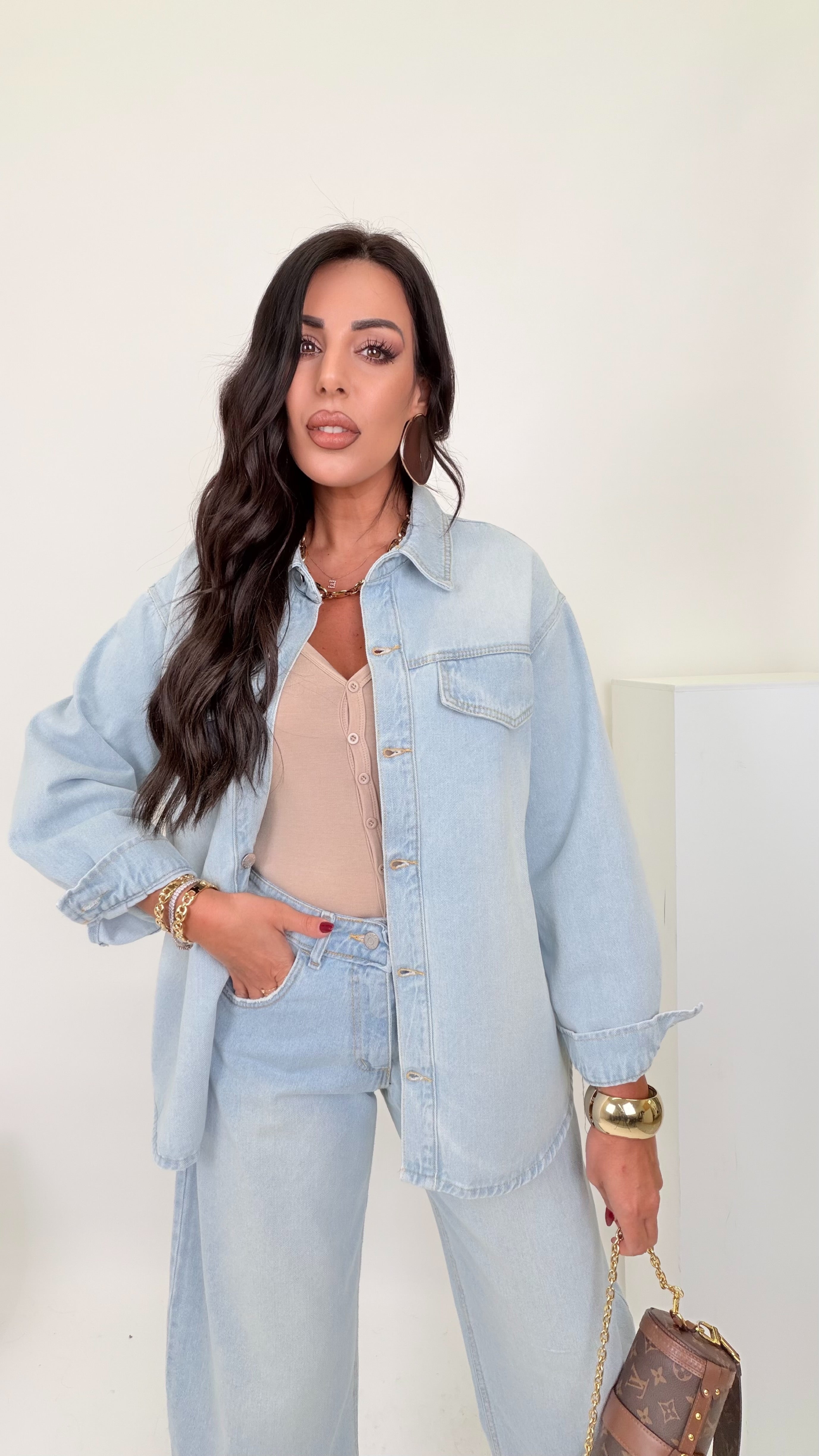 Camicia denim con cintura