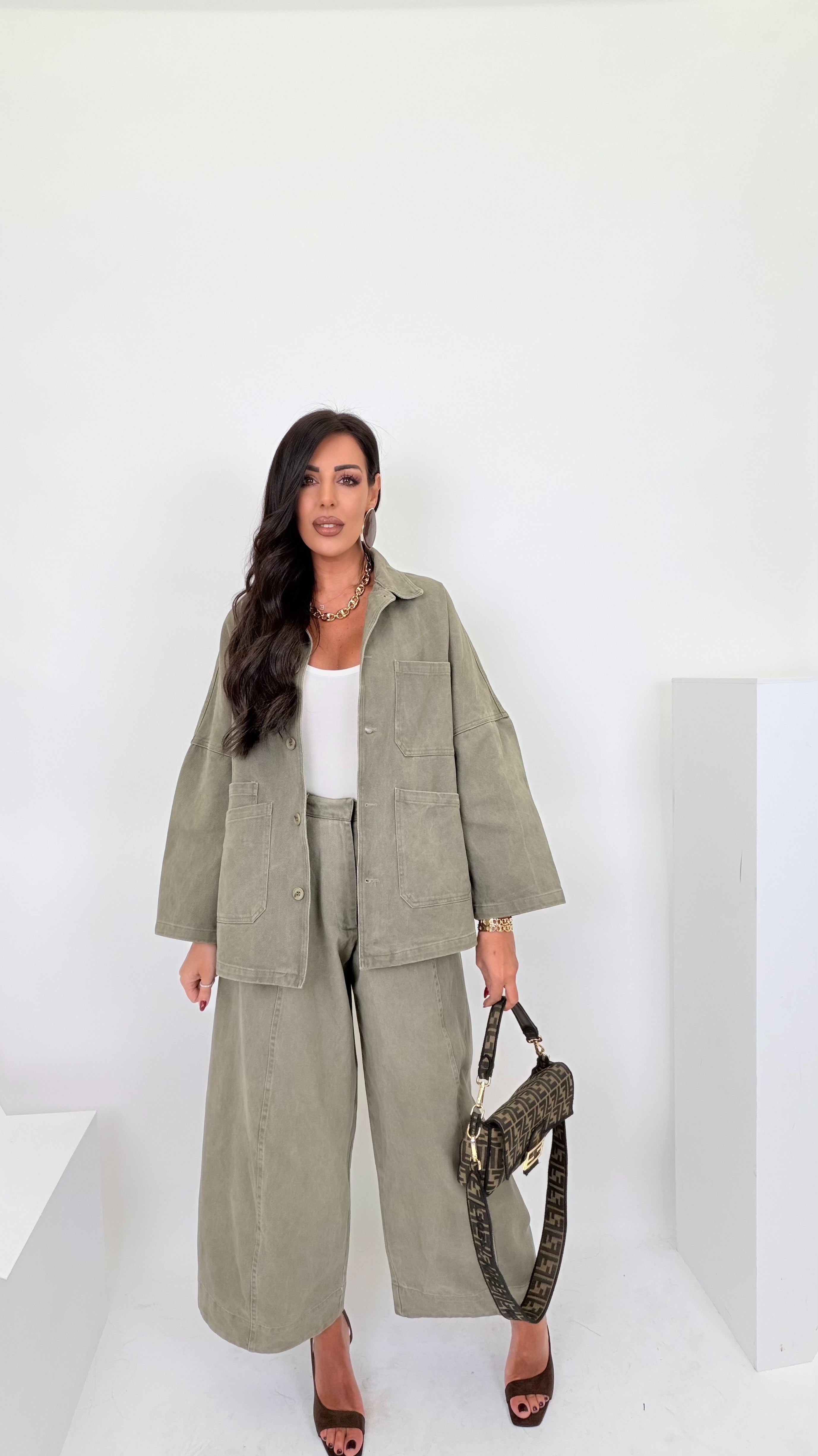 Coordinato verde in denim