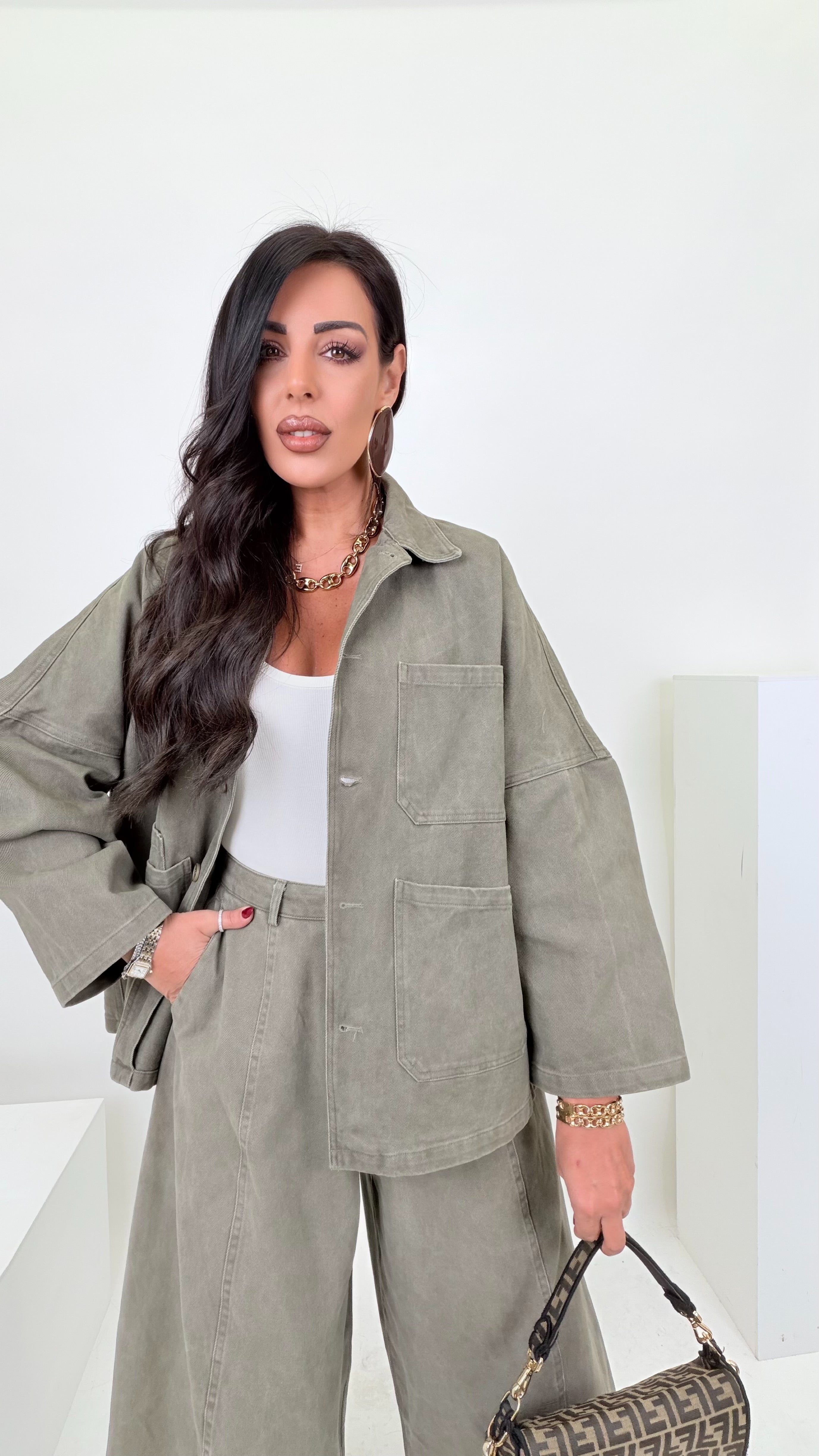 Coordinato verde in denim