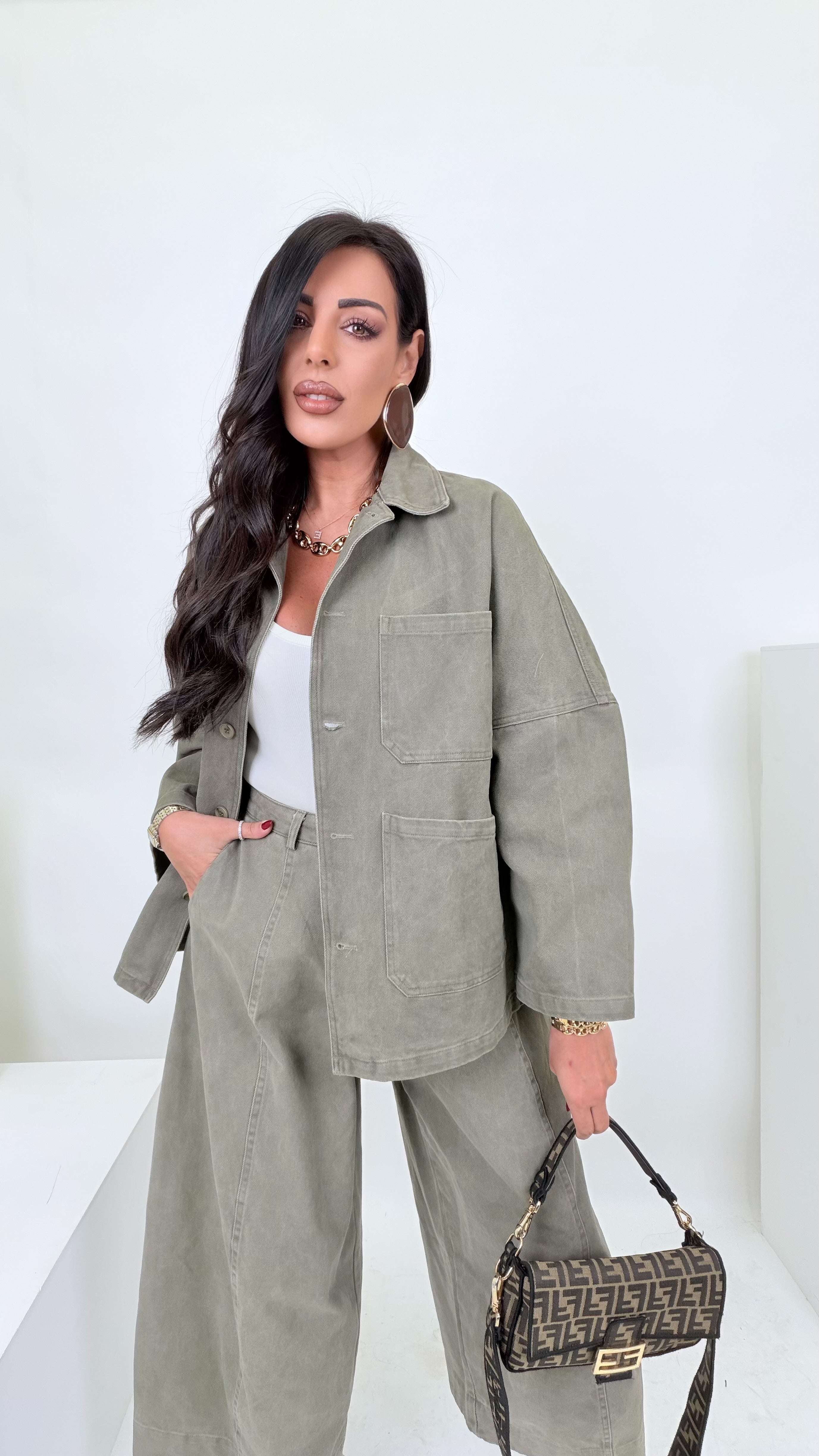 Coordinato verde in denim