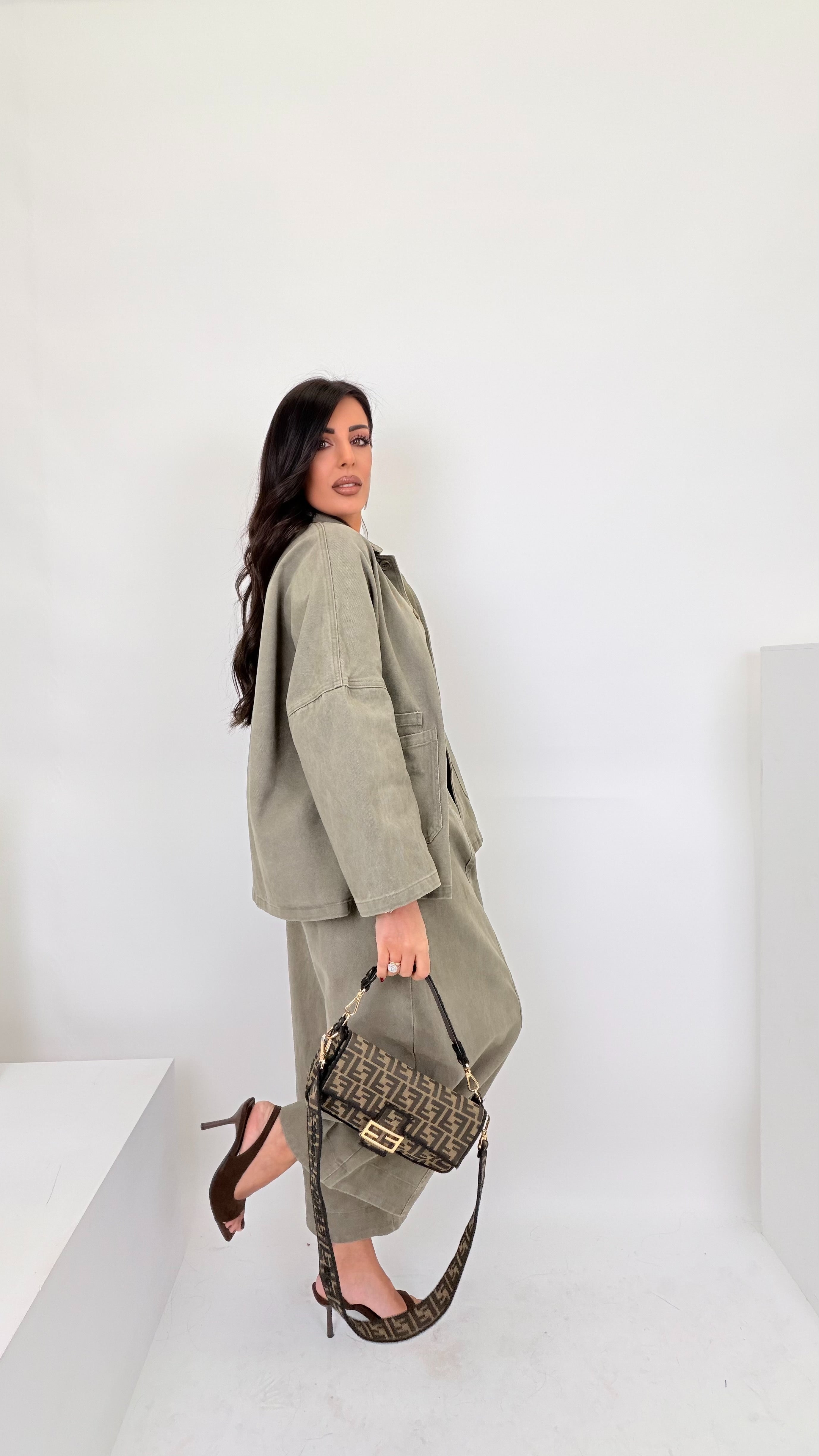 Coordinato verde in denim