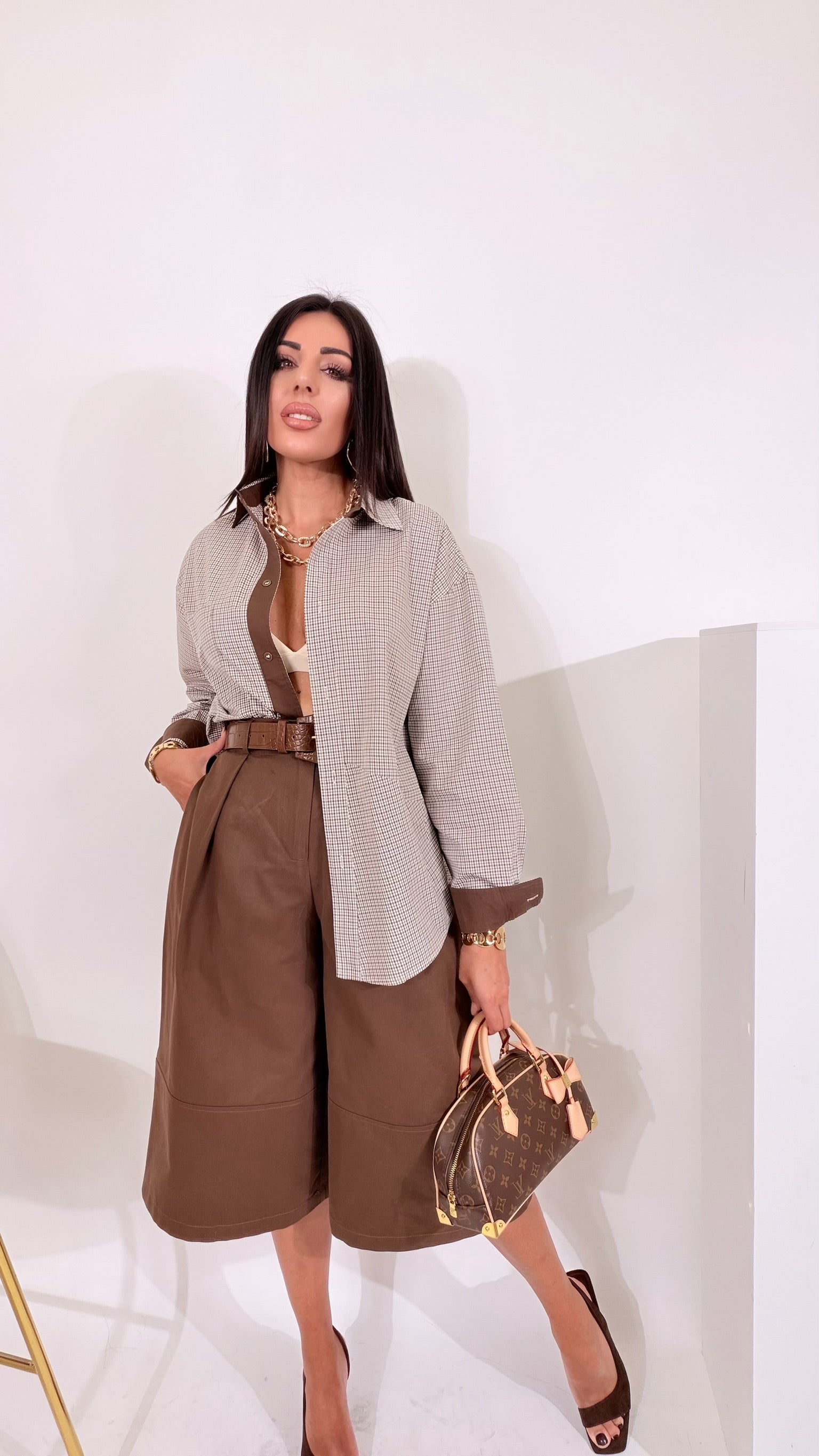 Camicia vichy marrone