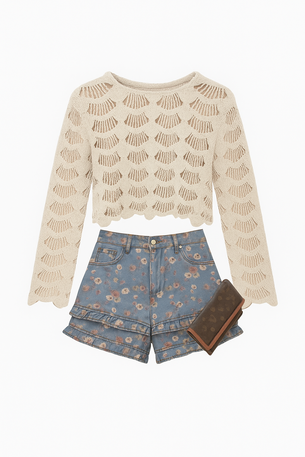 Shorts denim con rouches