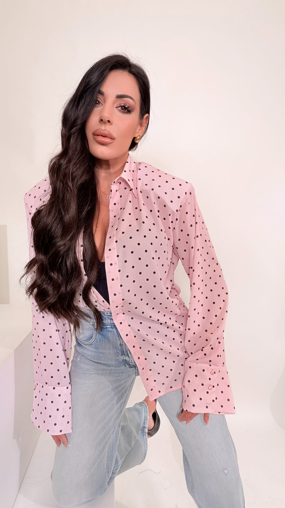 Camicia top pois Pink