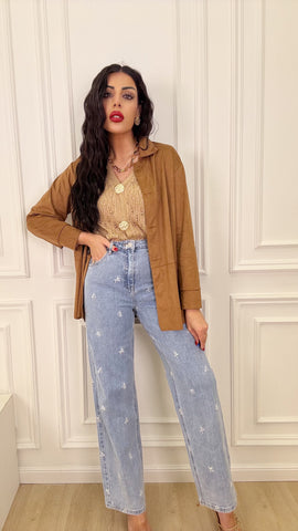 Denim lumina ricamo fiori