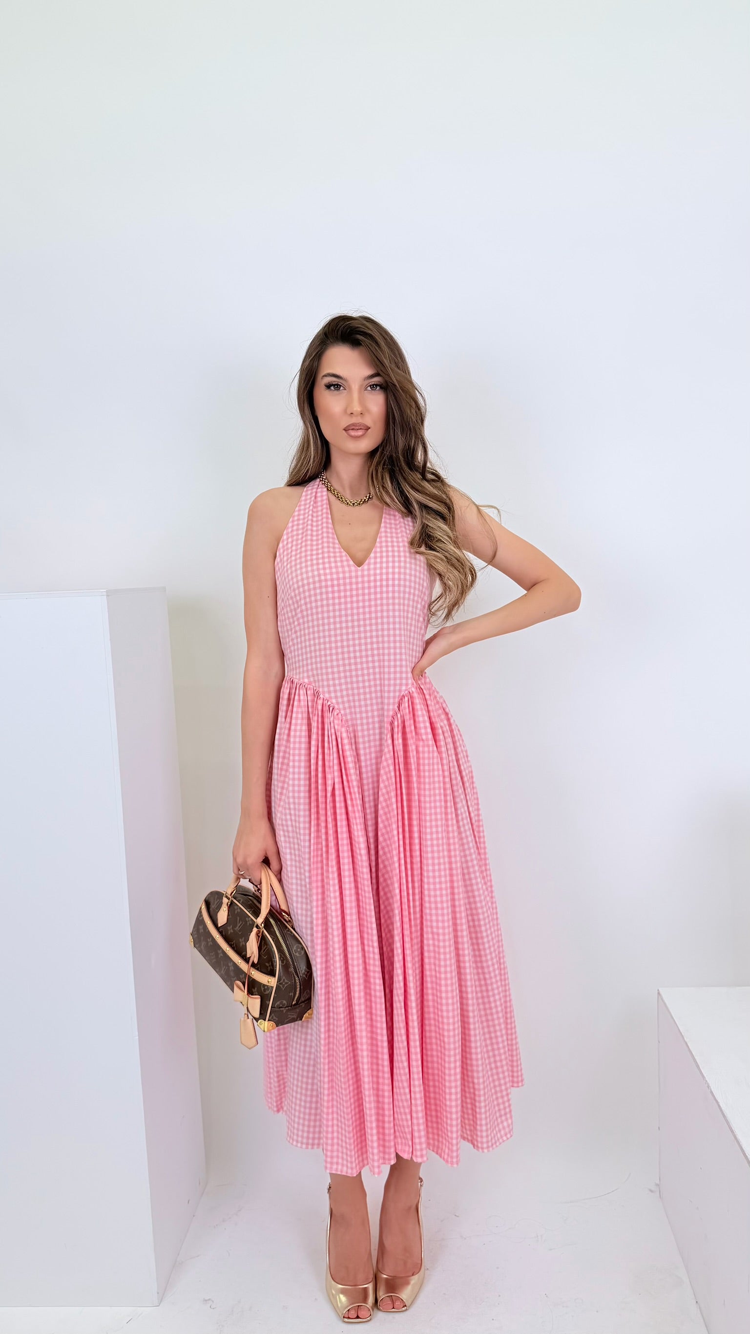 Abito mini quadretti rosa