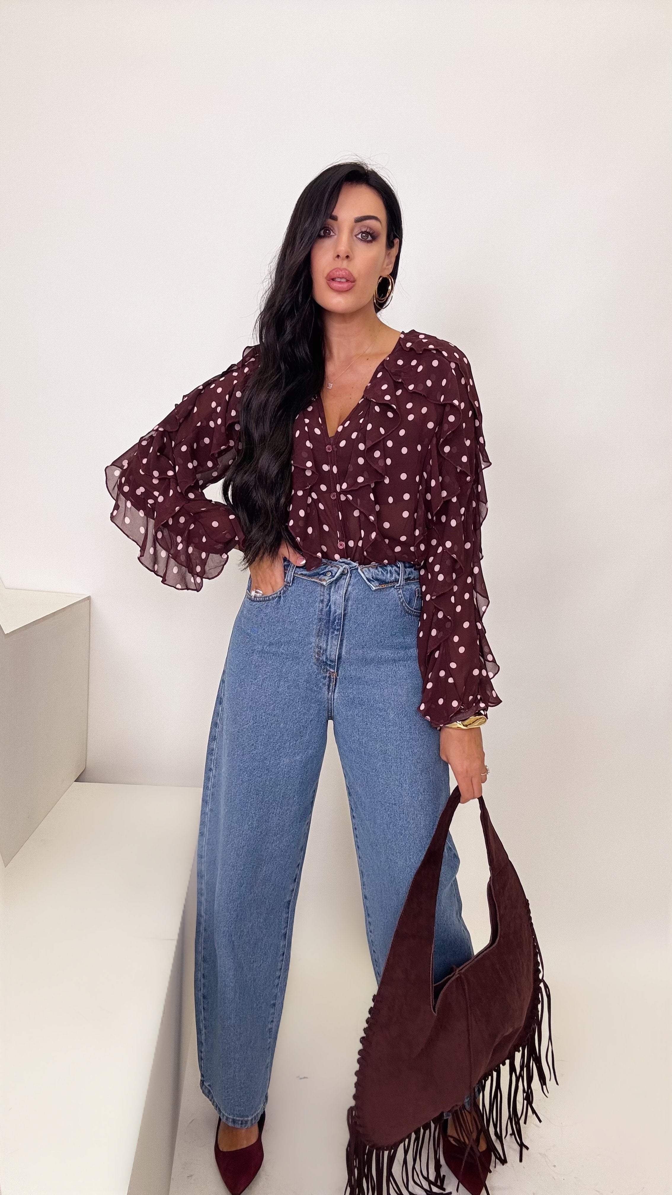 Camicia chiffon pois rosa
