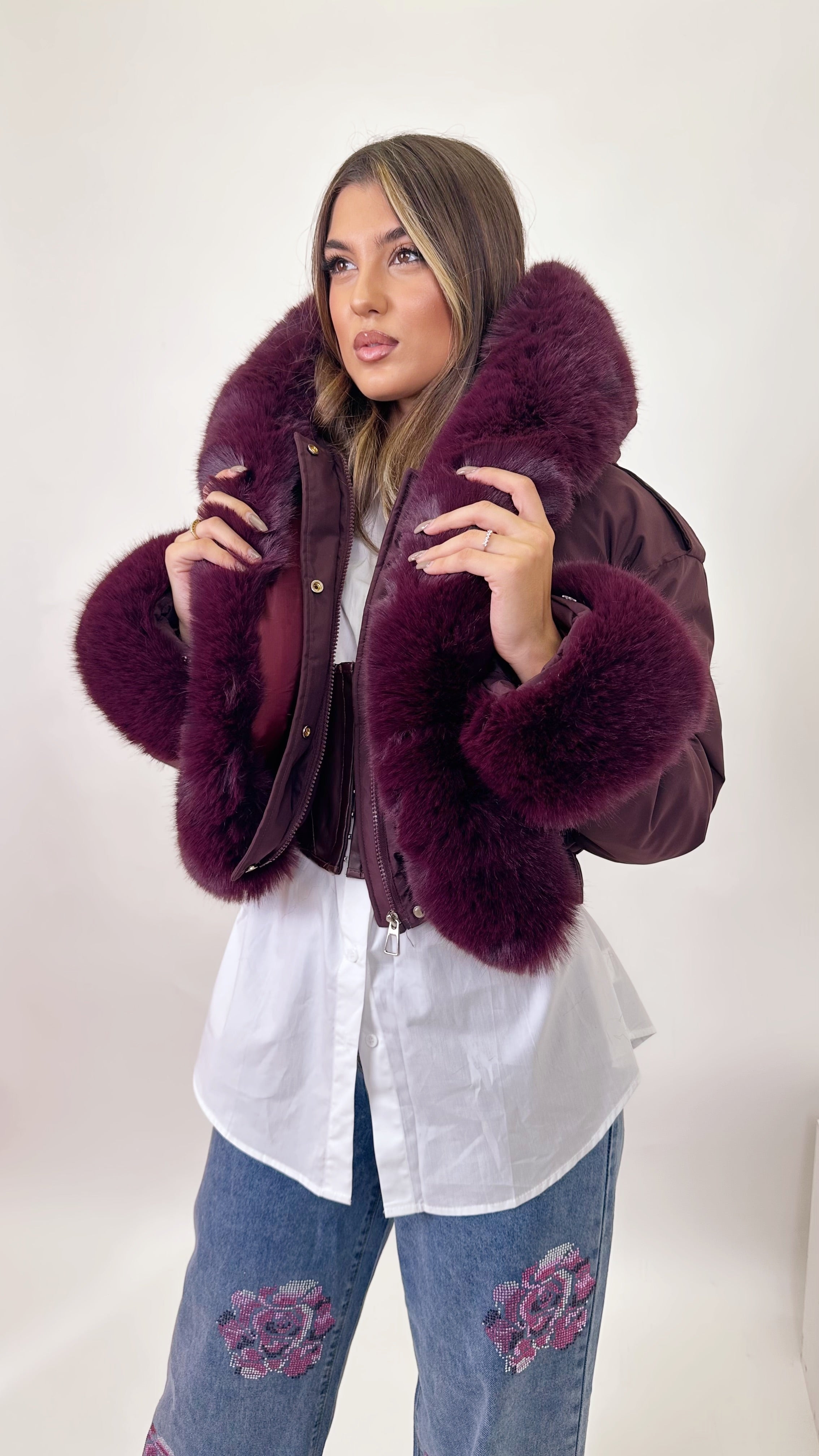 Bomber con ecopelliccia Borgogna