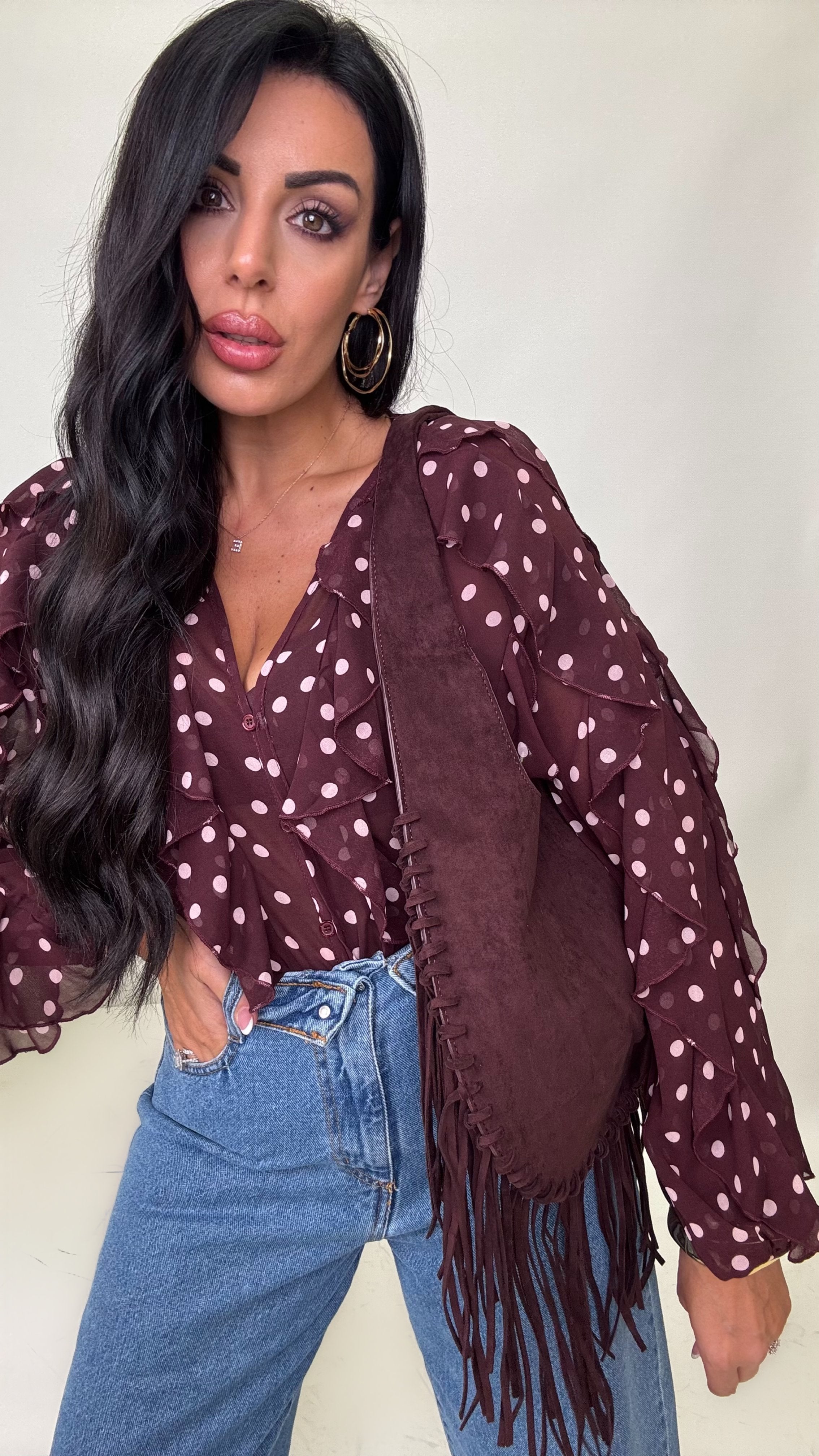 Camicia chiffon pois rosa