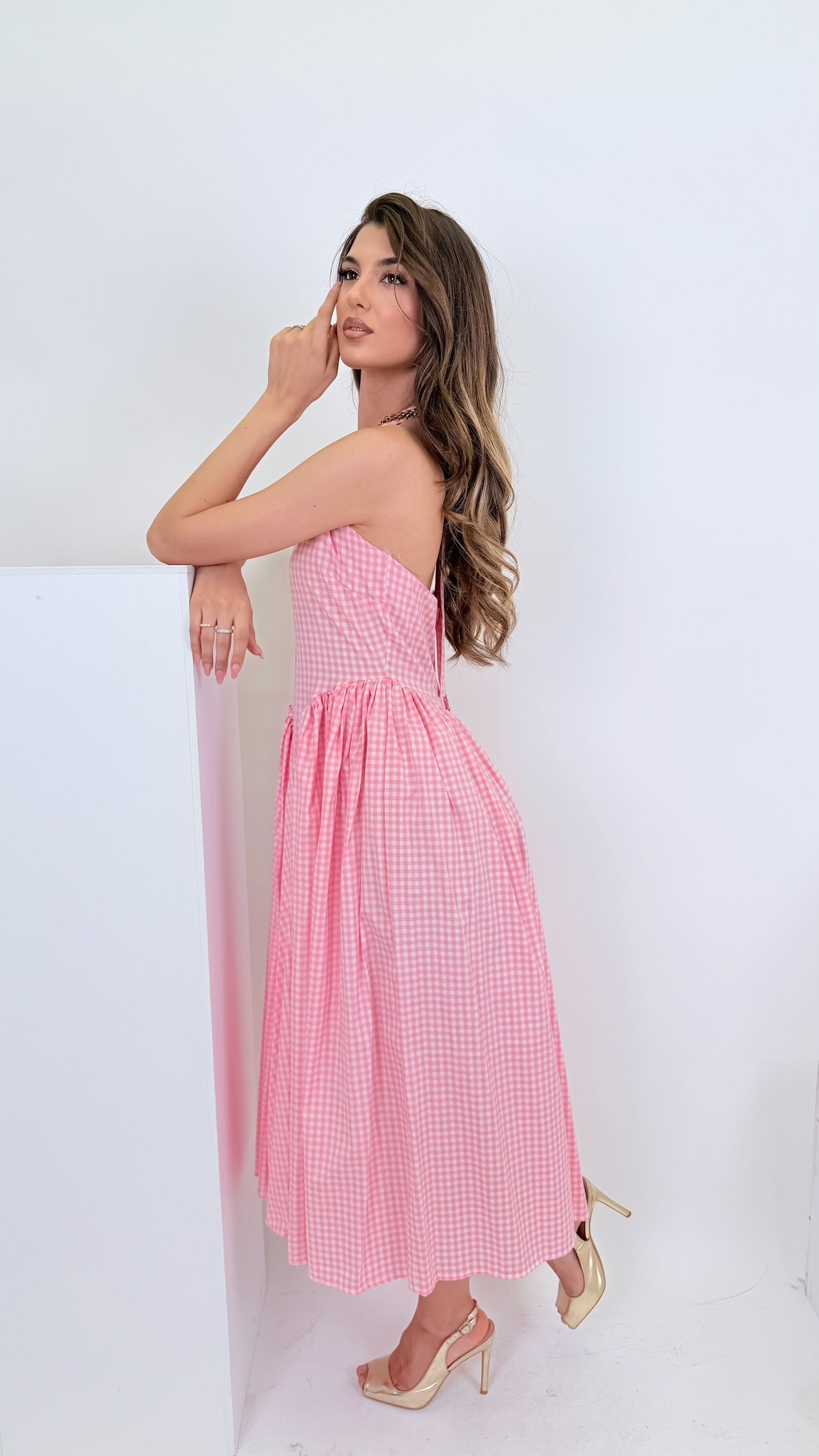 Abito mini quadretti rosa