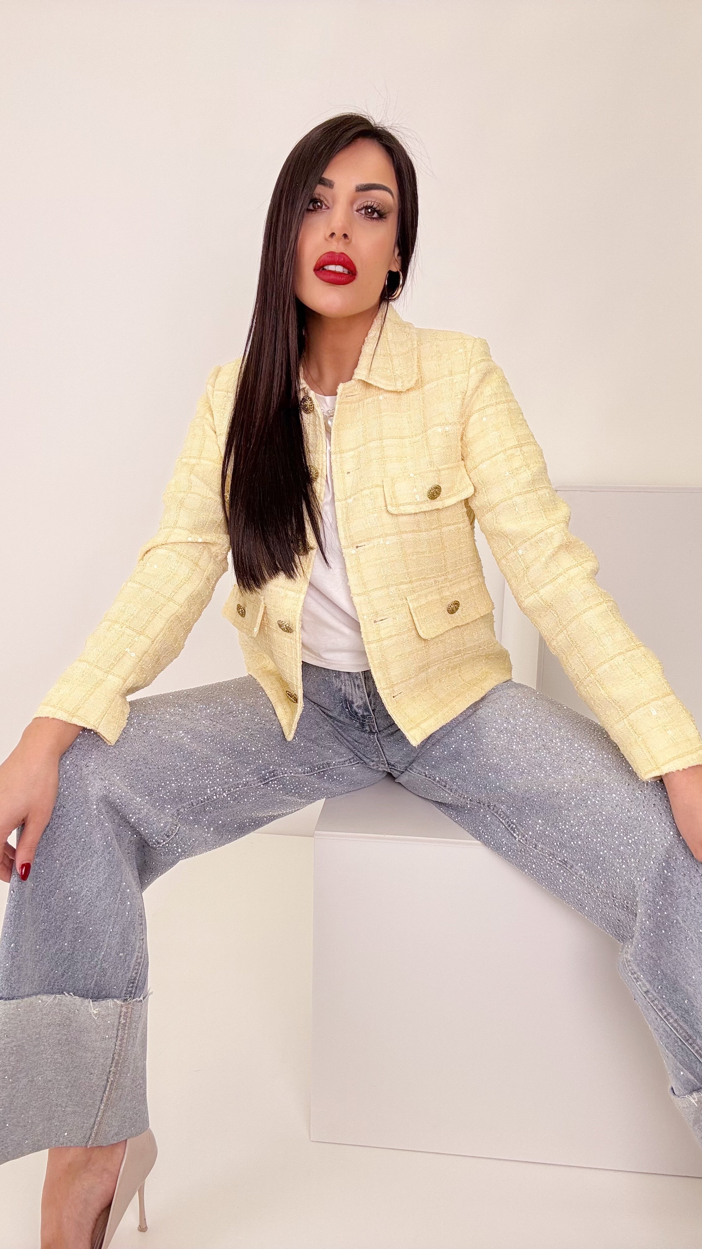 Jeans con piegone shine