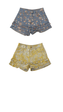 Shorts denim con rouches