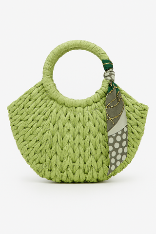 Borsa in rafia verde con foulard