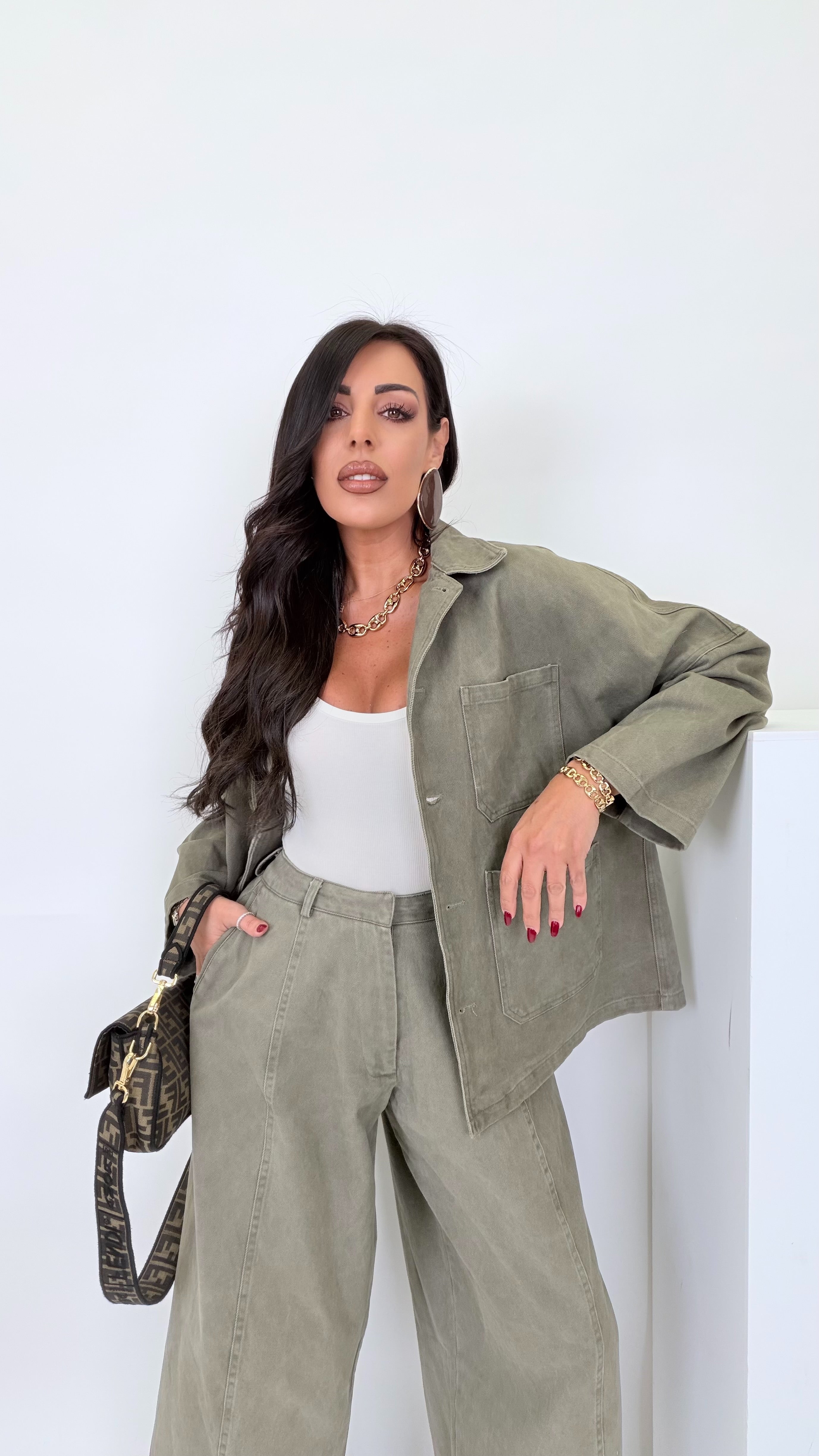 Coordinato verde in denim