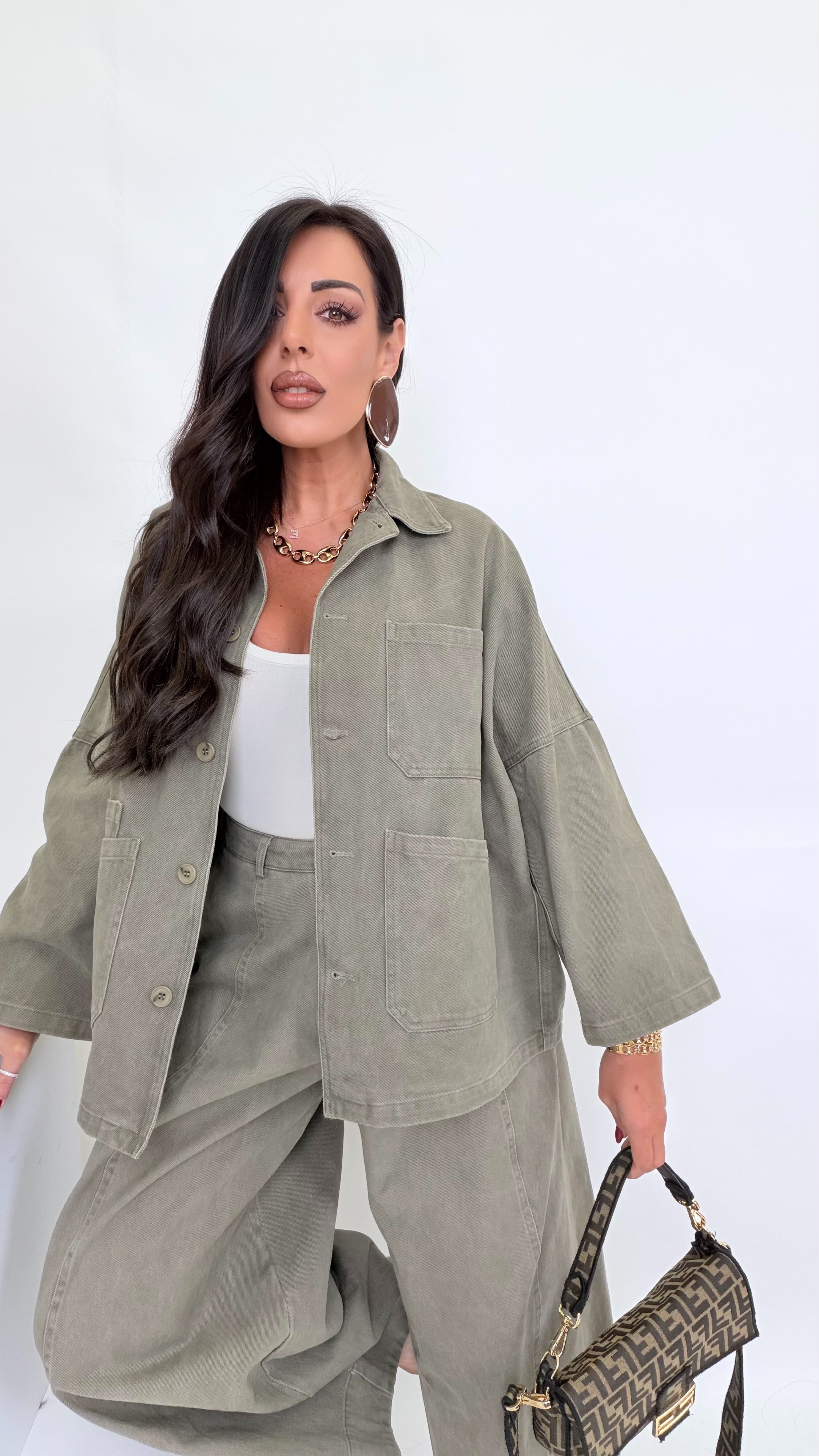 Coordinato verde in denim