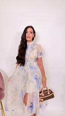 Abito organza lungo  fiore blu lungo