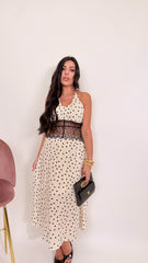 Abito satin bianco con pois